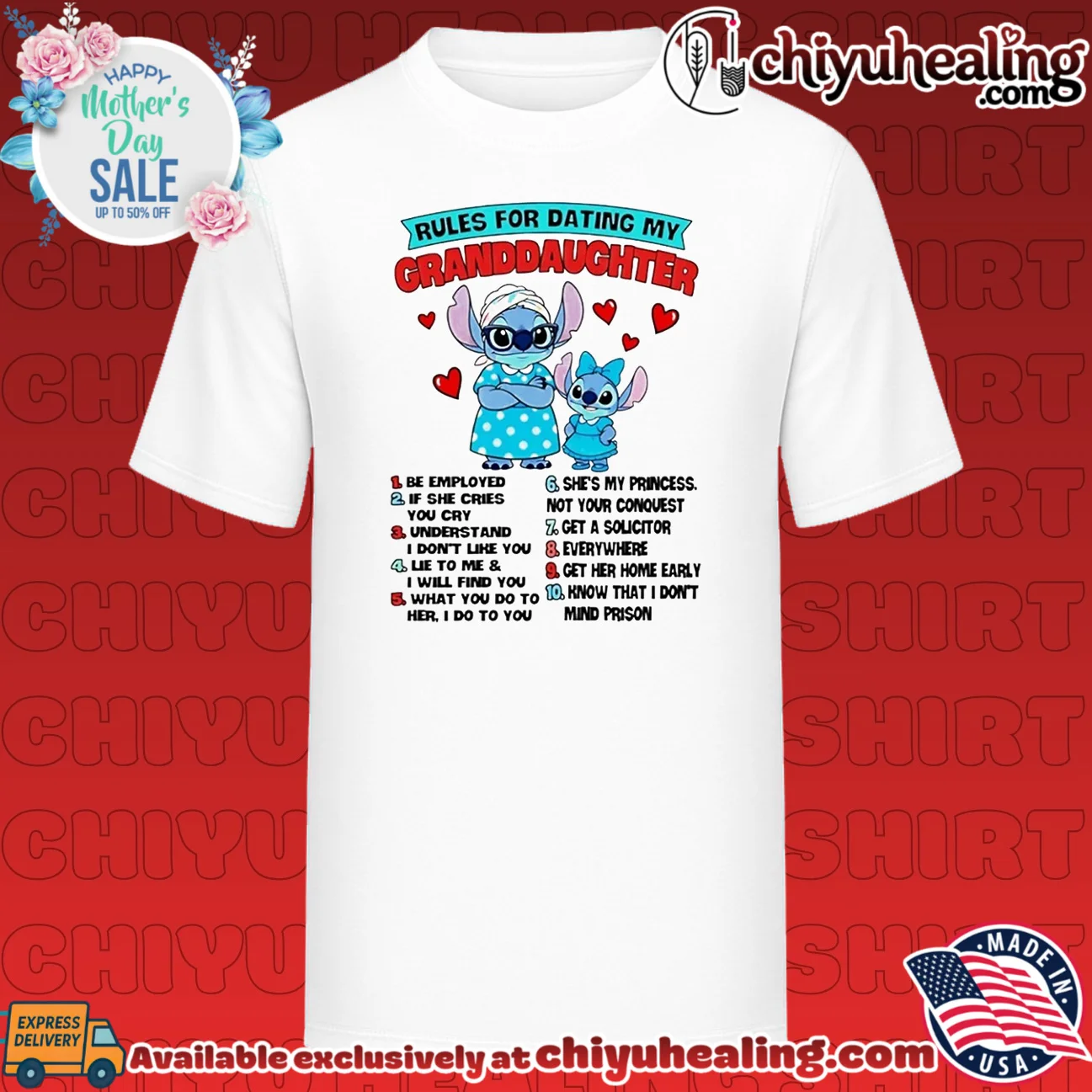 Rules for Dating My Granddaughter Stitch Funny Quote shirt & hoodie