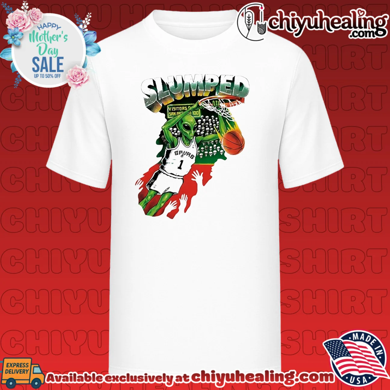 San Antonio Spurs Slumped alien dunking basketball illustrated shirt