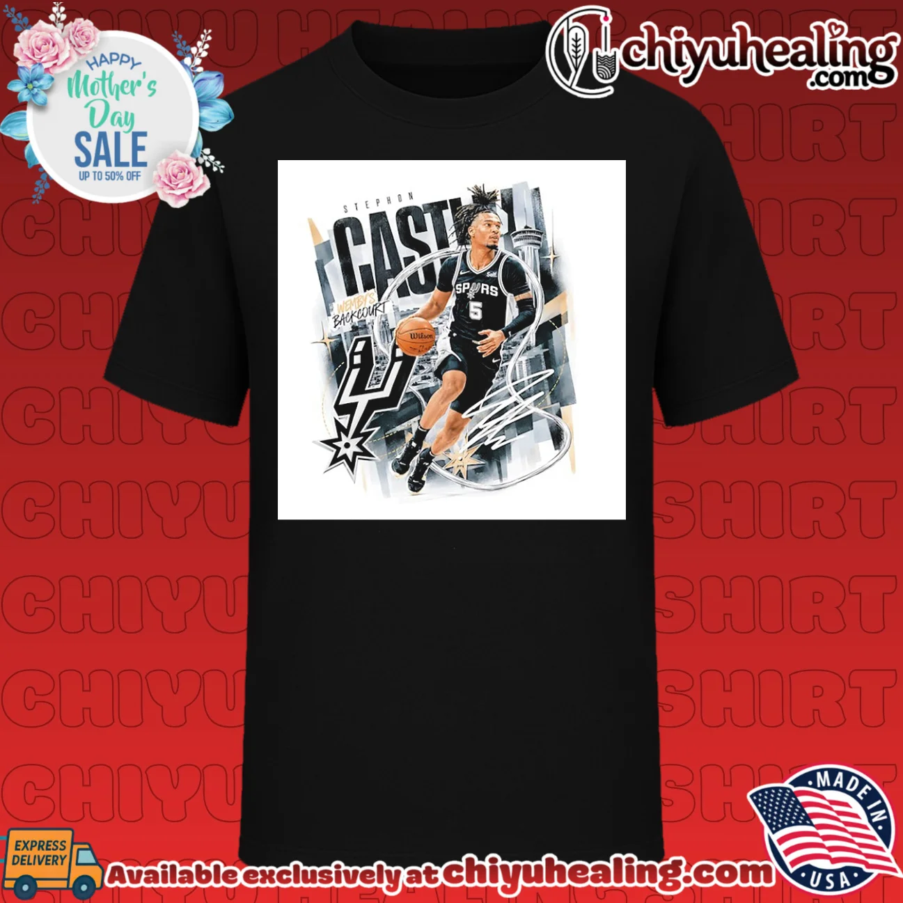 San Antonio Spurs Stephon Castle skyline background