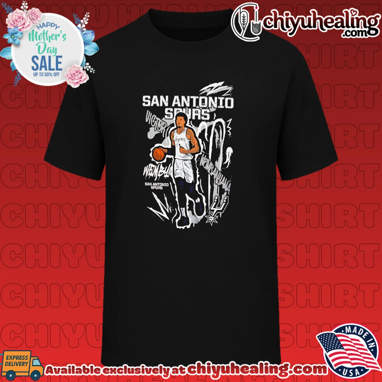 San Antonio Spurs Victor Wembanyama comic style graphic