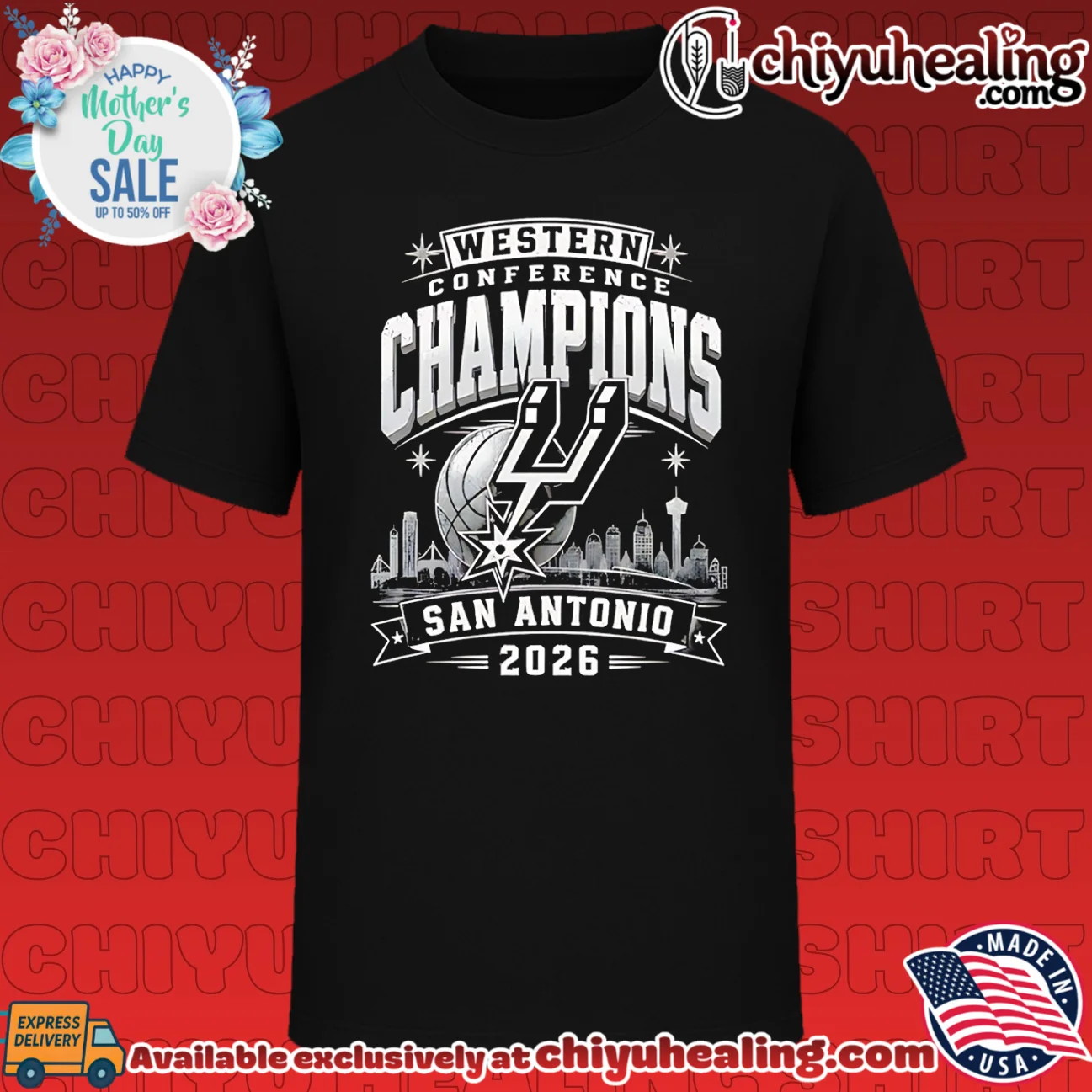 San Antonio Spurs Western Conference Champions 2026 skyline graphic