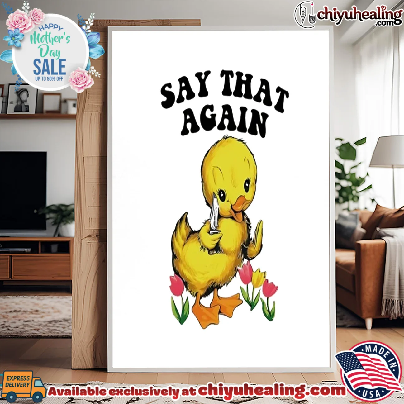 Say that again cartoon duck holding knife masterpiece shirt & hoodie | Iconic Look Say that again cartoon duck holding knife
