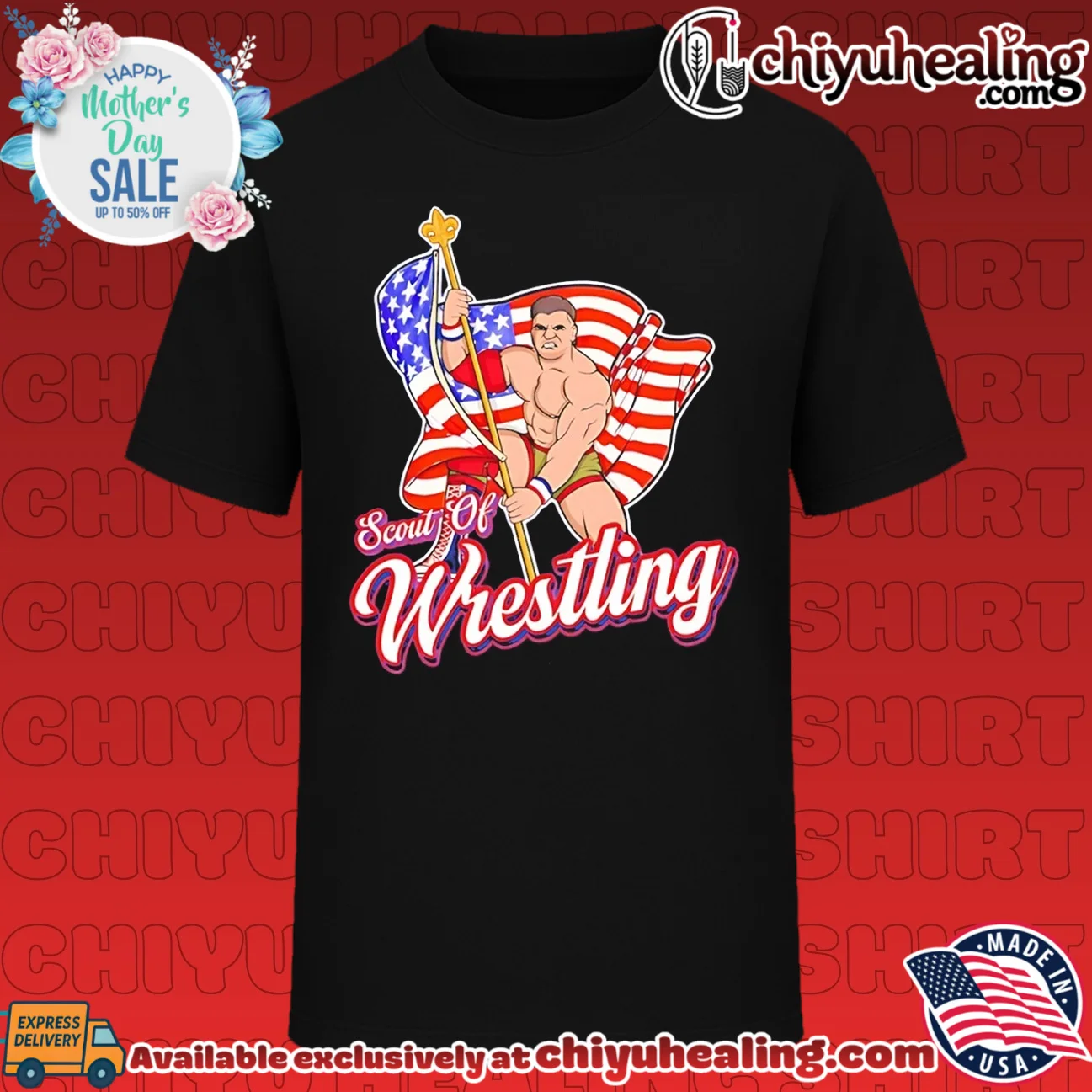 Scout of Wrestling Danny Everbourne holding American flag illustrated shirt & hoodie