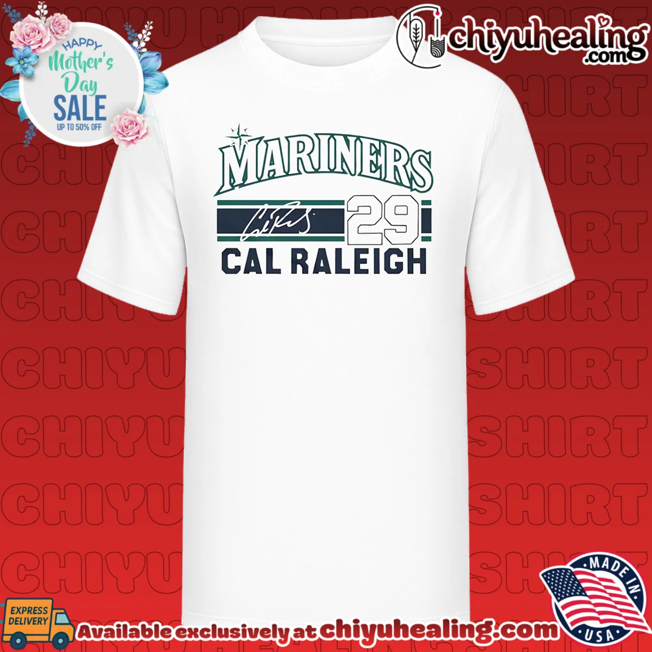 Seattle Mariners Cal Raleigh Signature Name & Number
