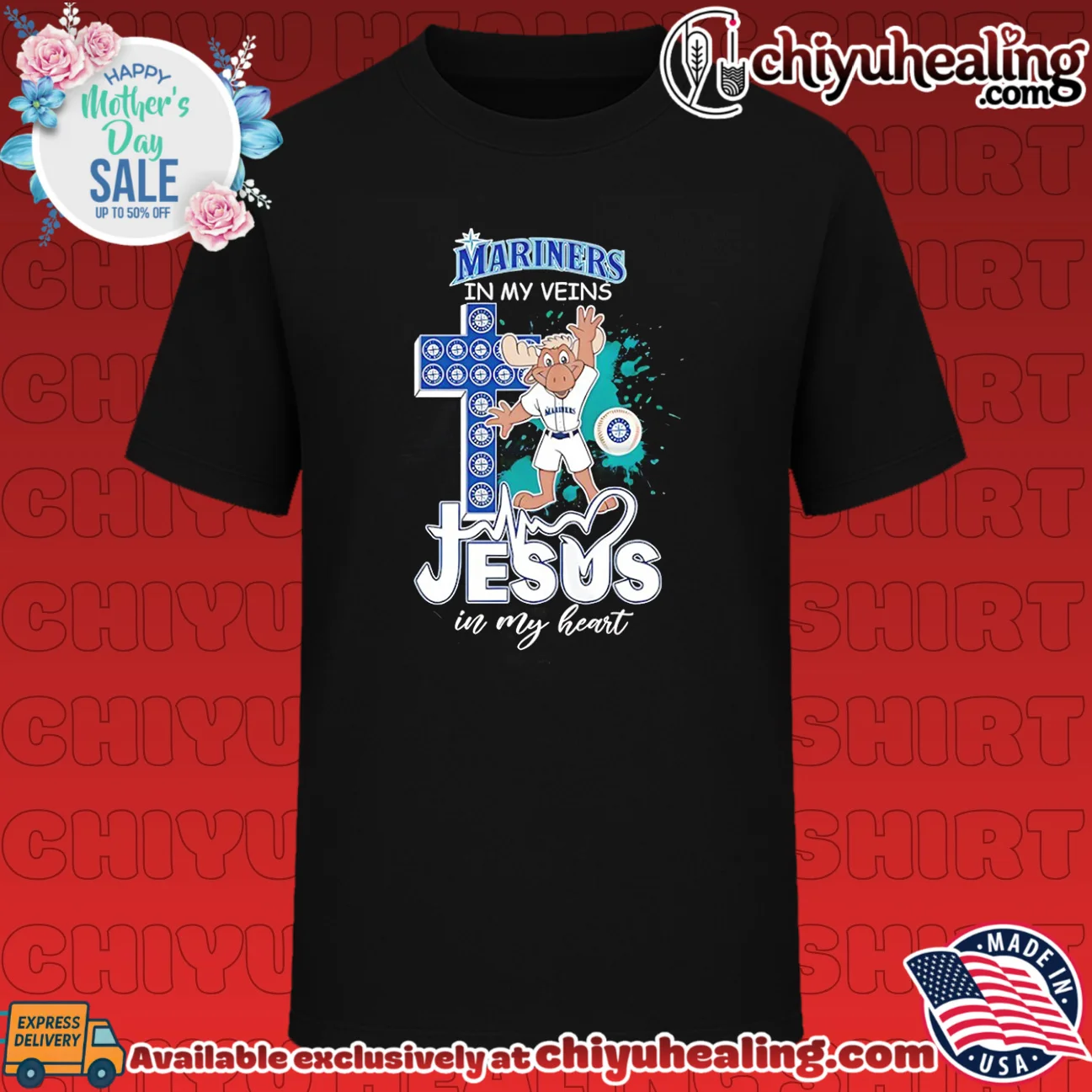 Seattle Mariners mascot Mariners in my veins cross Jesus in my heart