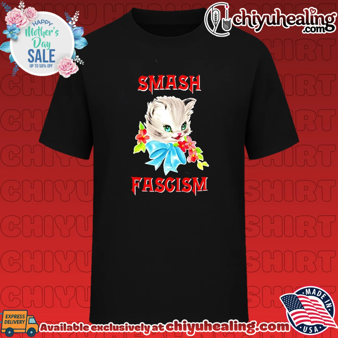 Smash fascism cute cat illustration vintage