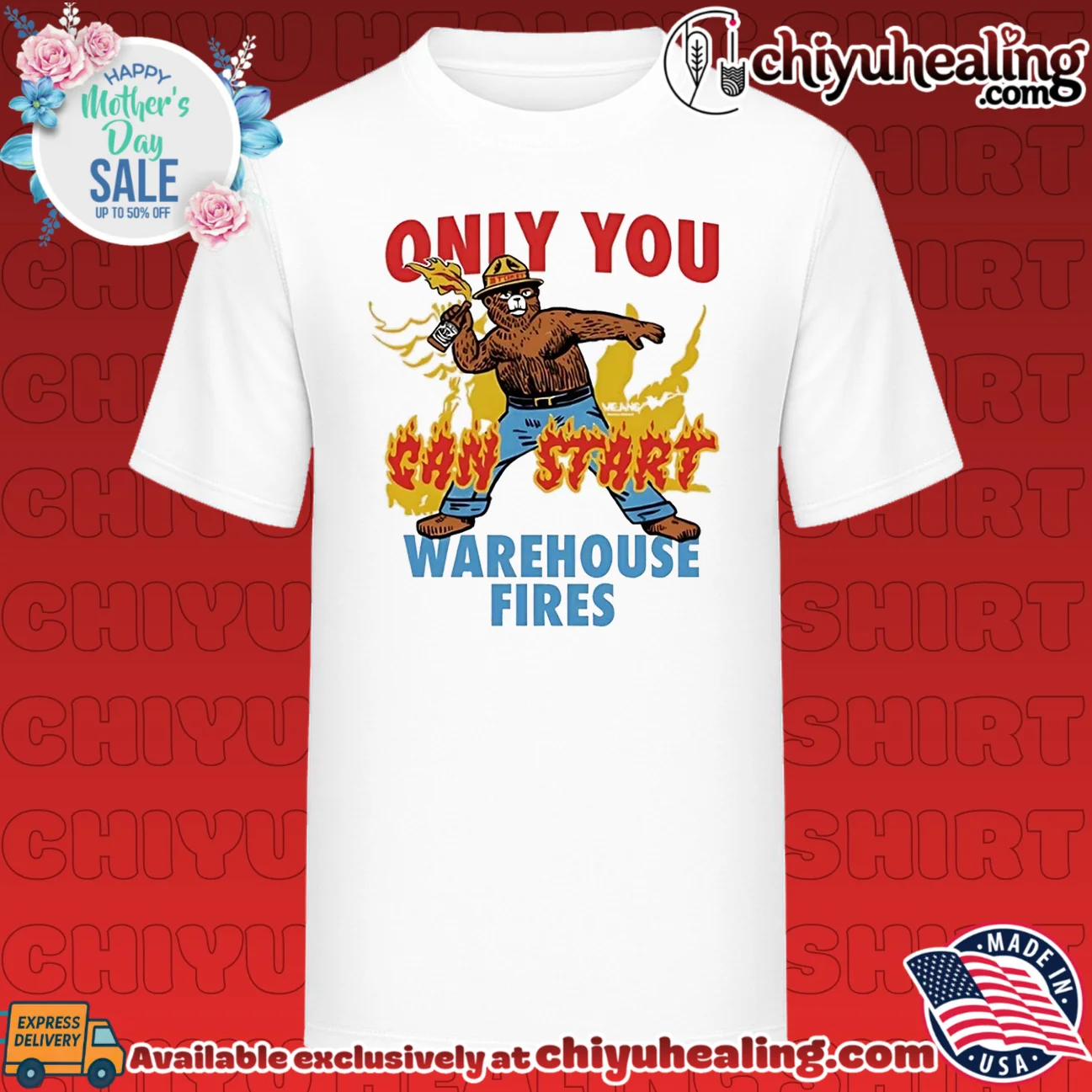 Smokey Bear only you can start warehouse fires illustration shirt