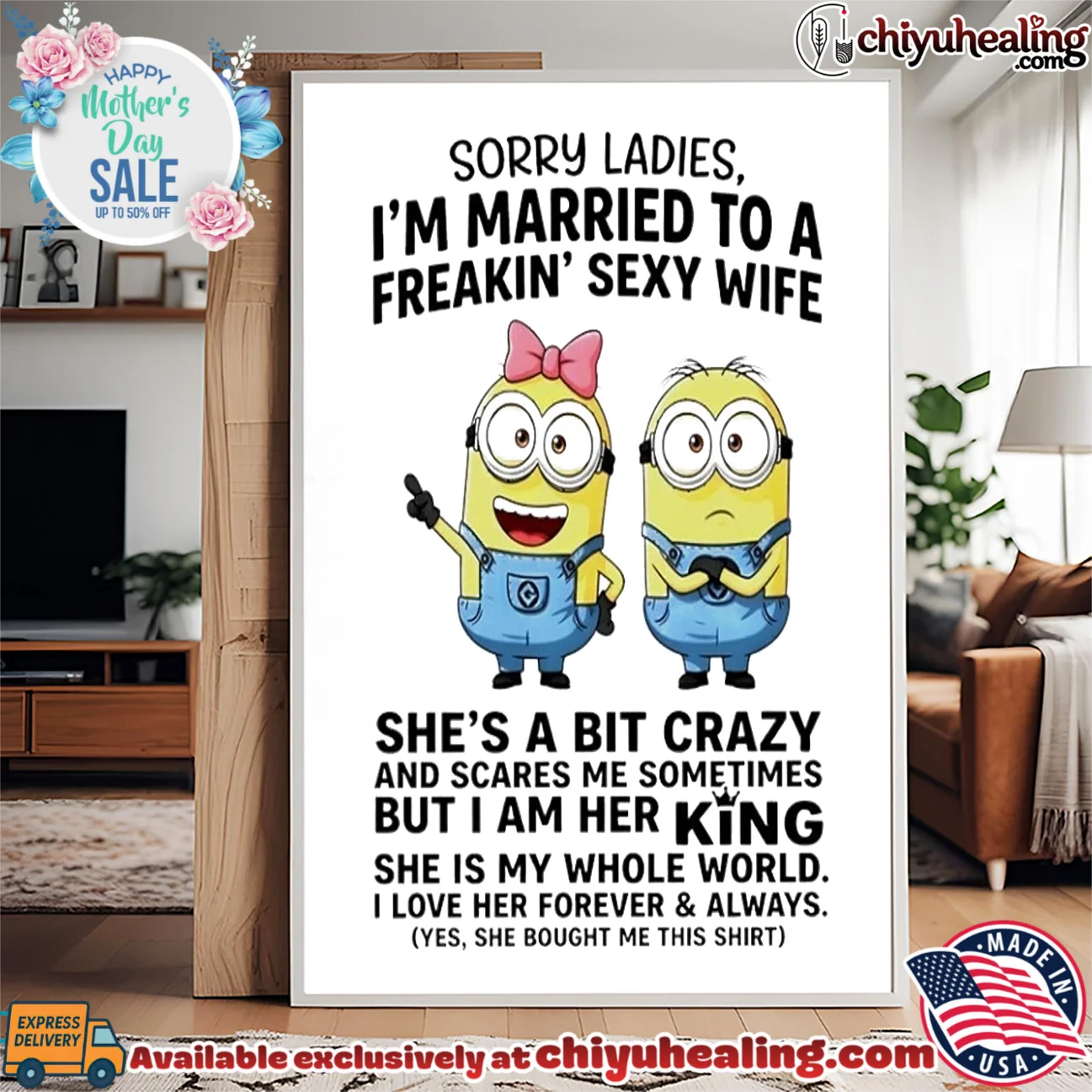 Sorry ladies I'm married to a freakin' sexy wife she's a bit crazy and scares me sometimes Minion prime shirt & hoodie - Premium Streetwear Sorry ladies I'm married to a freakin' sexy wife she's a bit crazy and scares me sometimes Minion