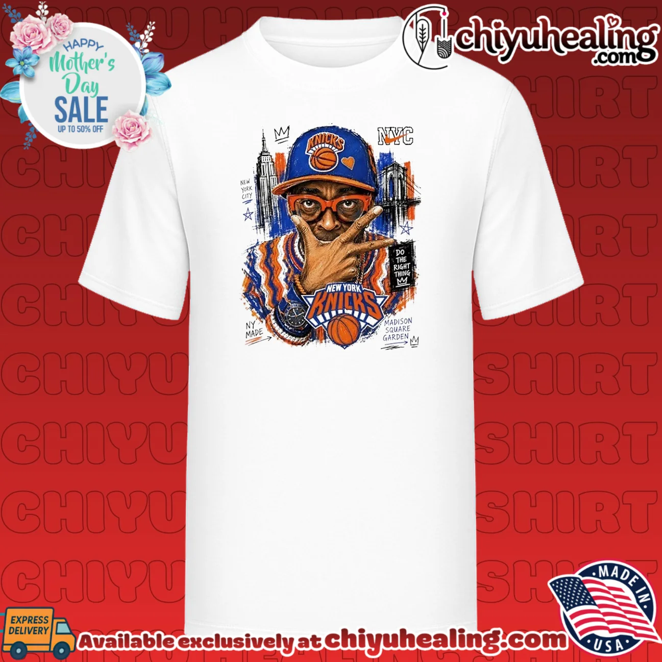 Spike Lee wearing New York Knicks hat illustration