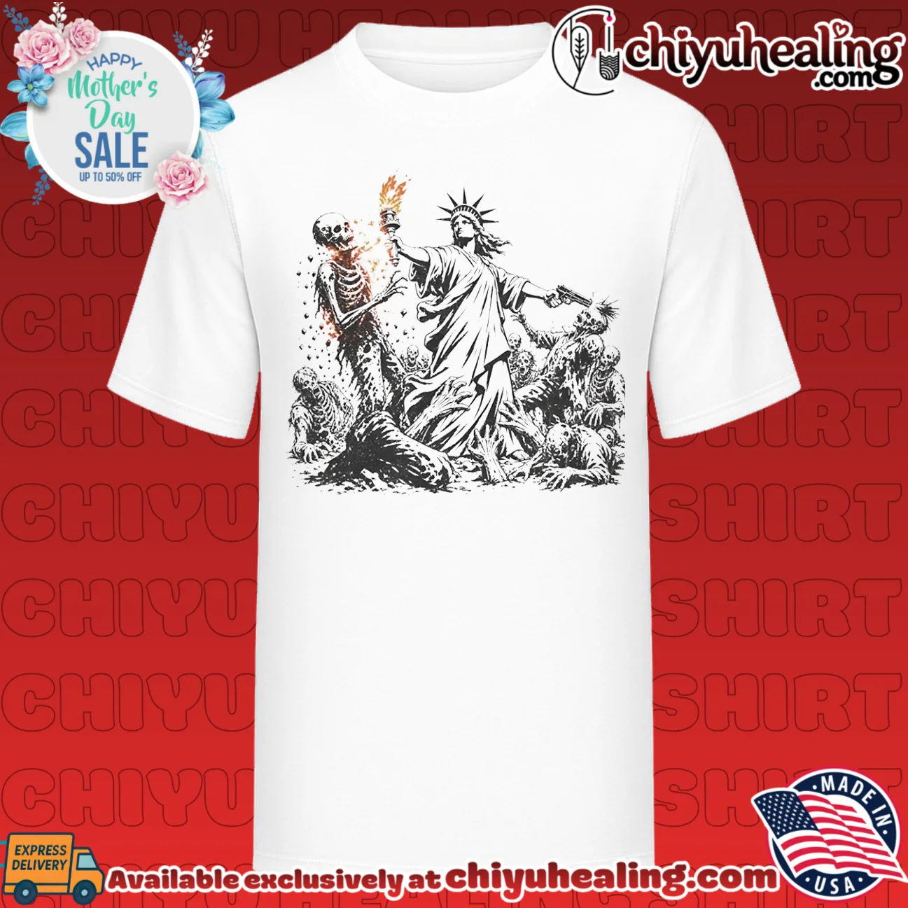 Statue of Liberty Fighting Zombies with Torch and Gun shirt & hoodie