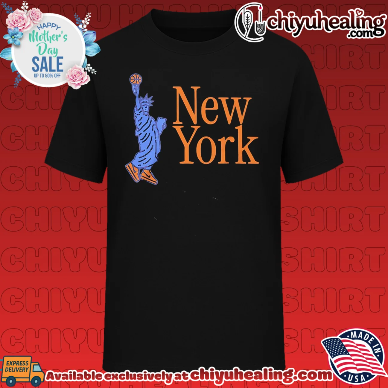 Statue of Liberty holding basketball graphic