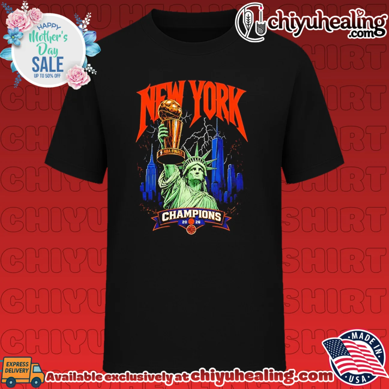 Statue of Liberty New York Knicks World Champions 2026 skyline