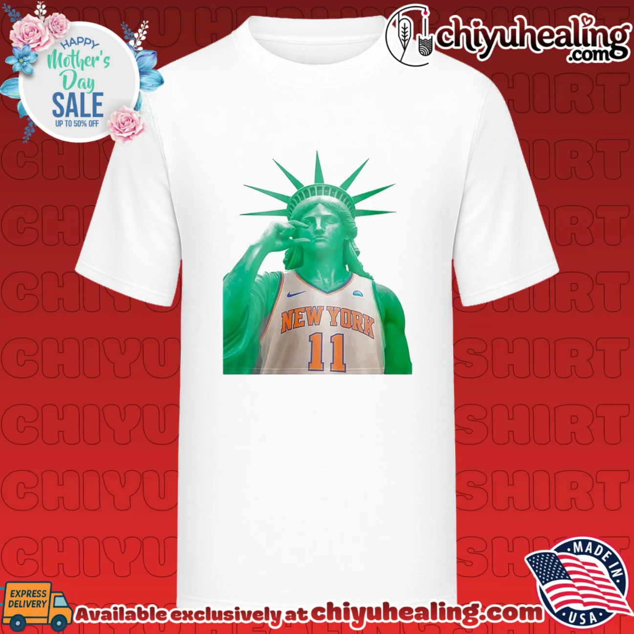 Statue of Liberty wearing NY Knicks jersey too small hand gesture shirt & hoodie