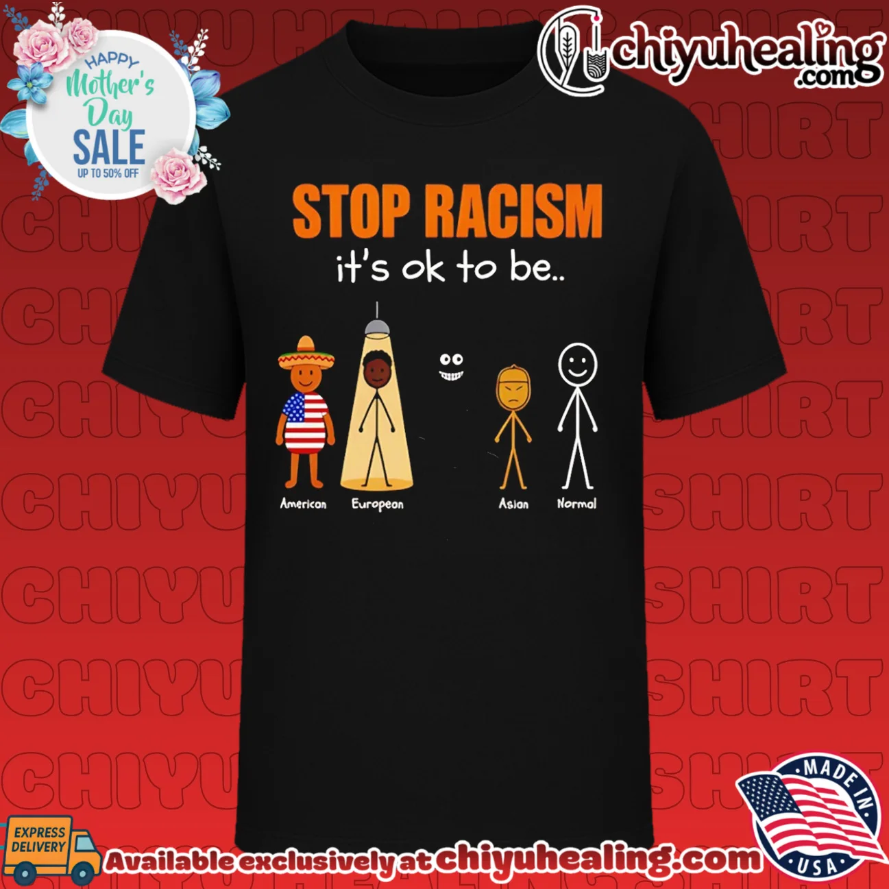 Stop racism it's ok to be American European Asian Normal shirt