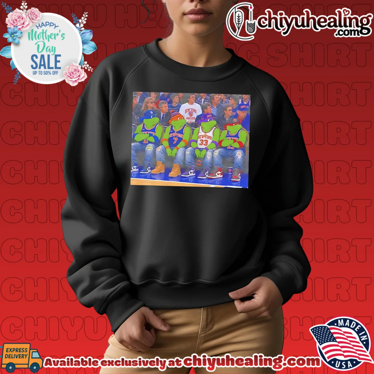 Teenage Mutant Ninja Turtles wearing New York Knicks jersey illustrated masterpiece shirt & hoodie | IP Merchandise Teenage Mutant Ninja Turtles wearing New York Knicks jersey illustrated