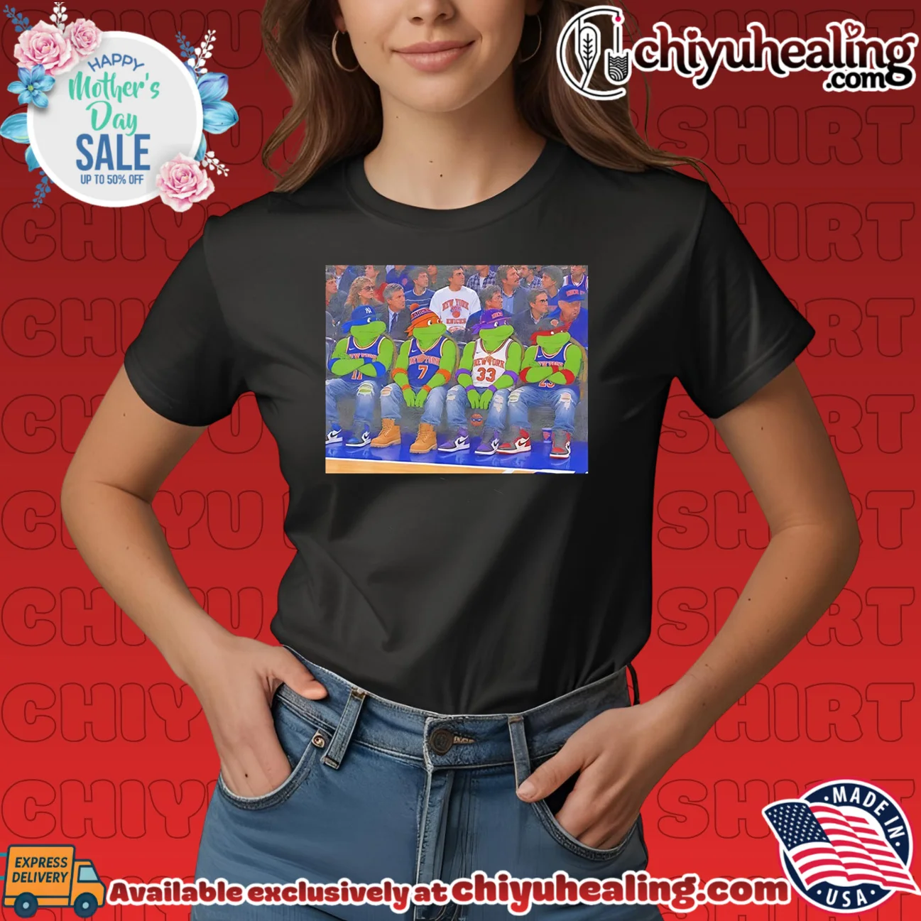Teenage Mutant Ninja Turtles wearing New York Knicks jersey illustrated masterpiece shirt & hoodie | IP Merchandise Teenage Mutant Ninja Turtles wearing New York Knicks jersey illustrated