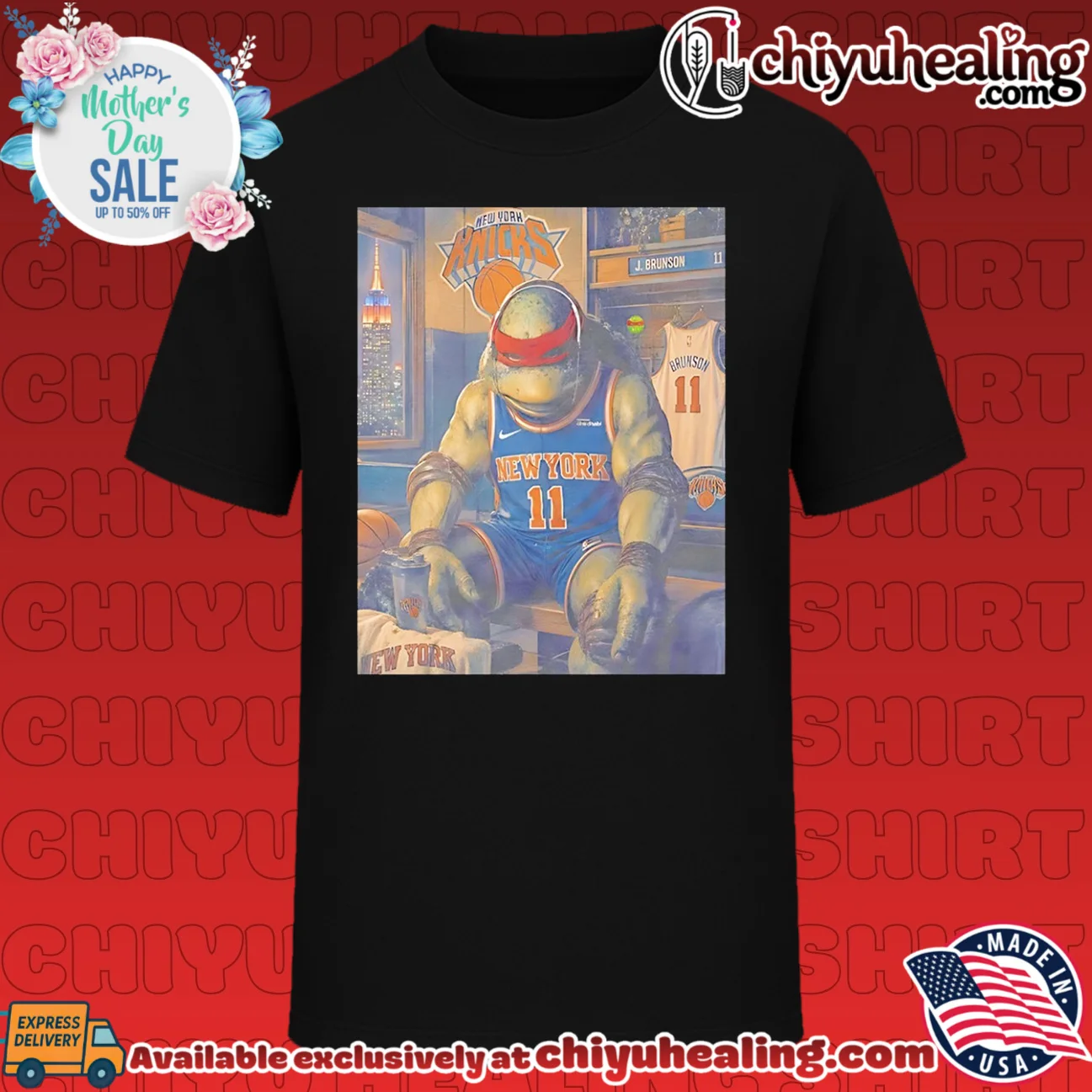 Teenage Mutant Ninja Turtles wearing New York Knicks jersey vintage