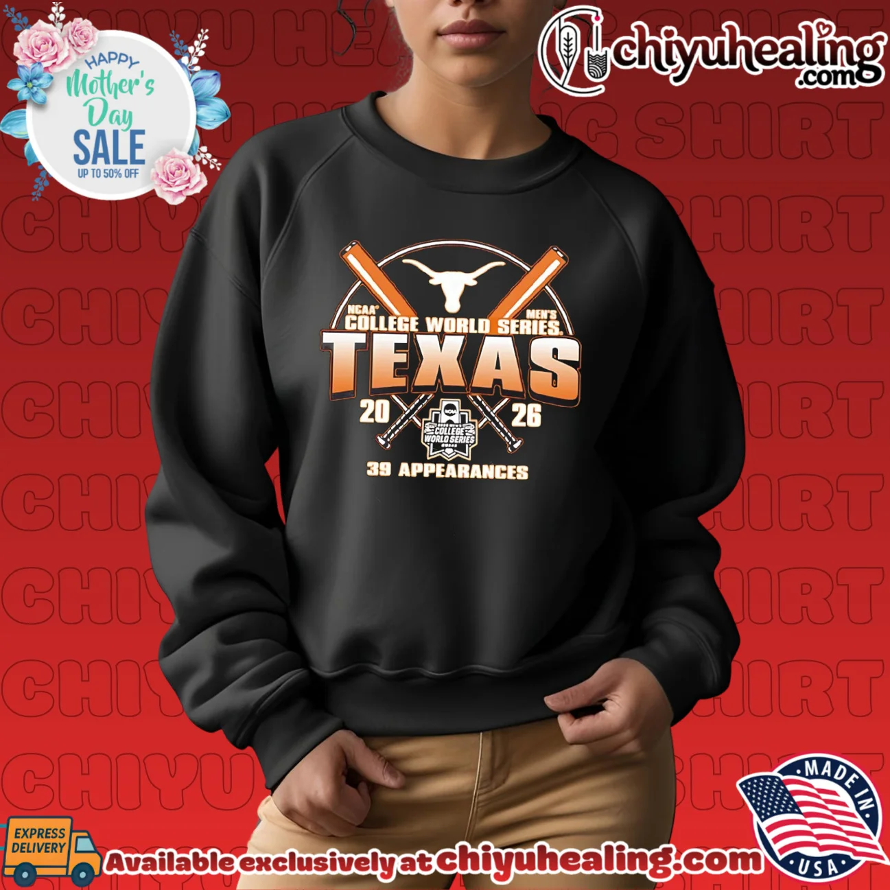 Texas Longhorns 2026 College World Series Bound 39 Appearances shirt bespoke shirt & hoodie | Exclusive Fan Gear Texas Longhorns 2026 College World Series Bound 39 Appearances shirt
