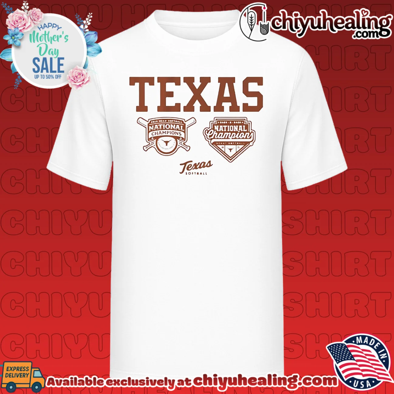 Texas Longhorns Softball 2026 NCAA WCWS National Champions back to back logo