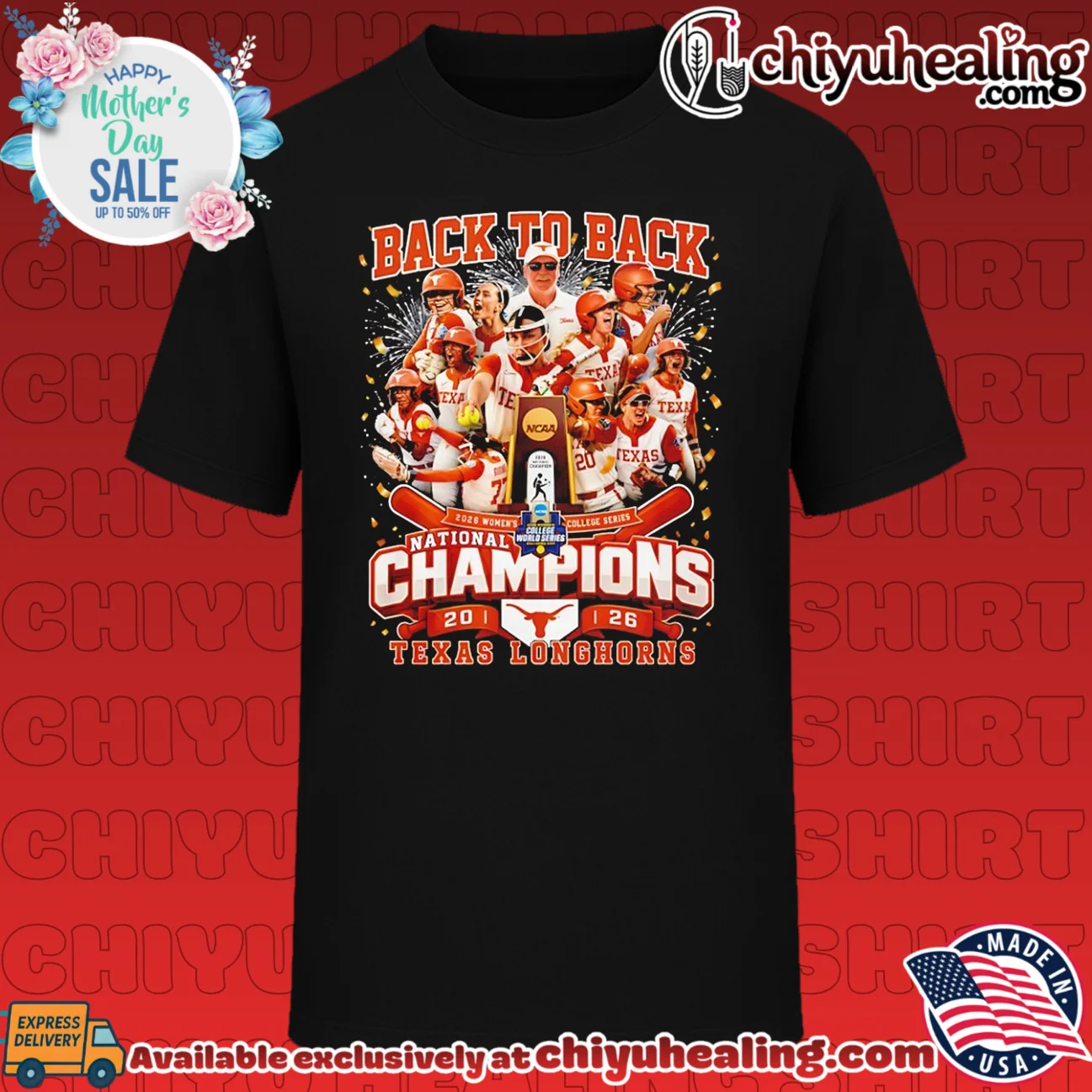 Texas Longhorns Softball '26 WCWS National Champions back to back graphic shirt