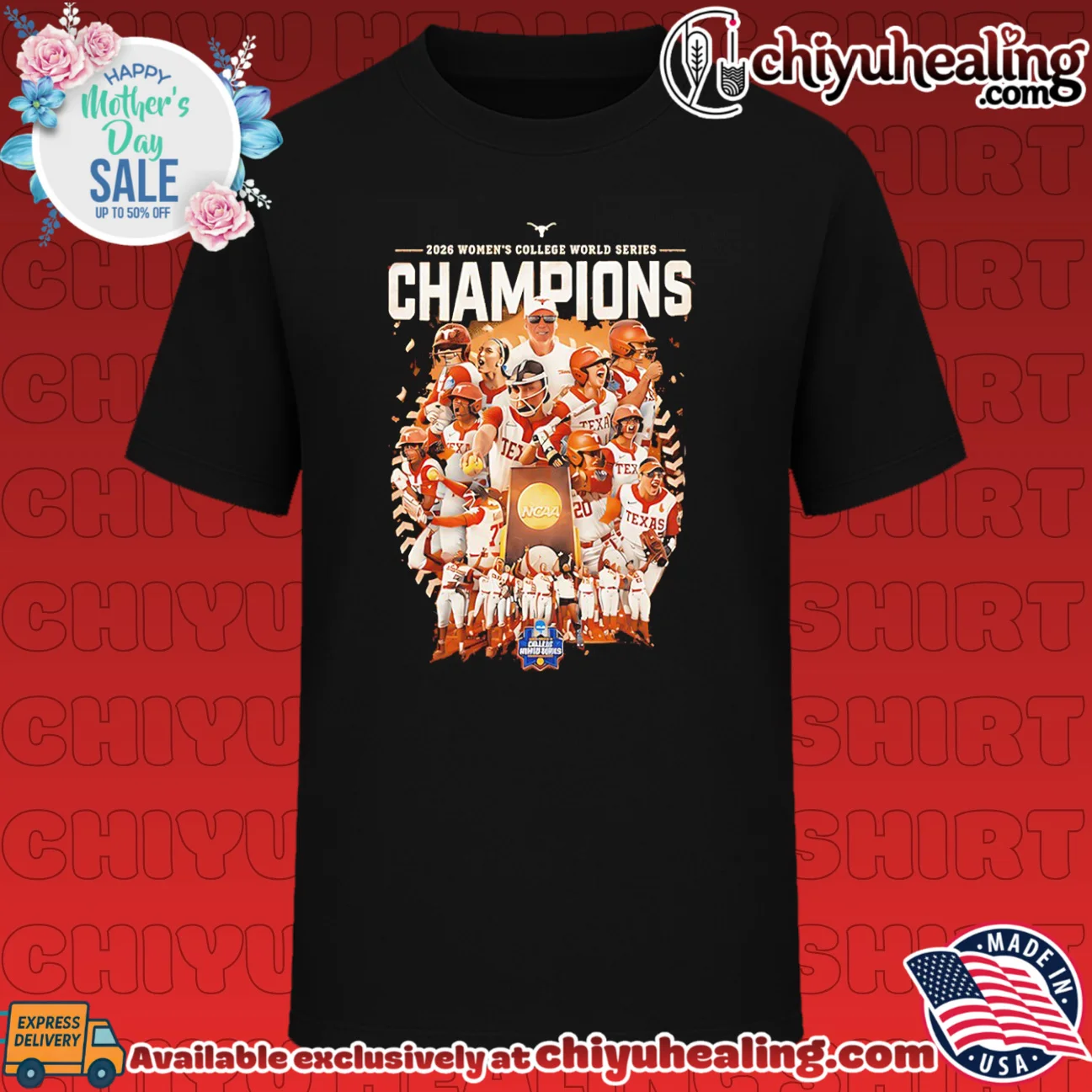 Texas Longhorns Softball '26 WCWS National Champions Back to back player collage shirt