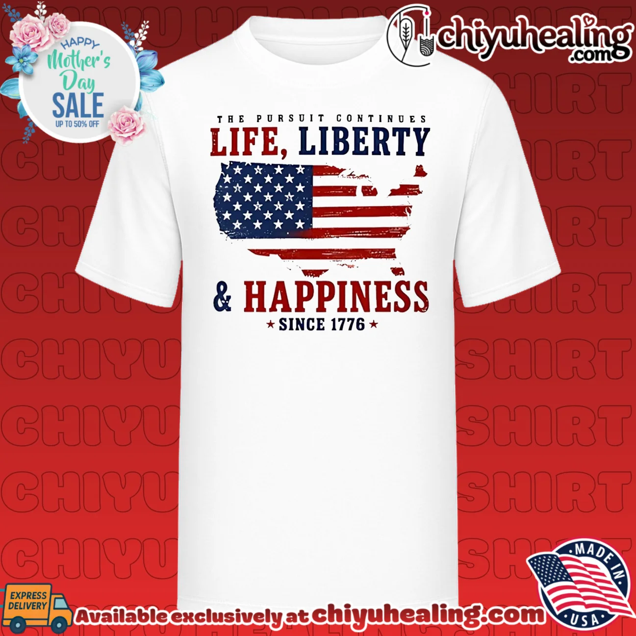 The pursuit continues life liberty and happiness since 1776 America flag