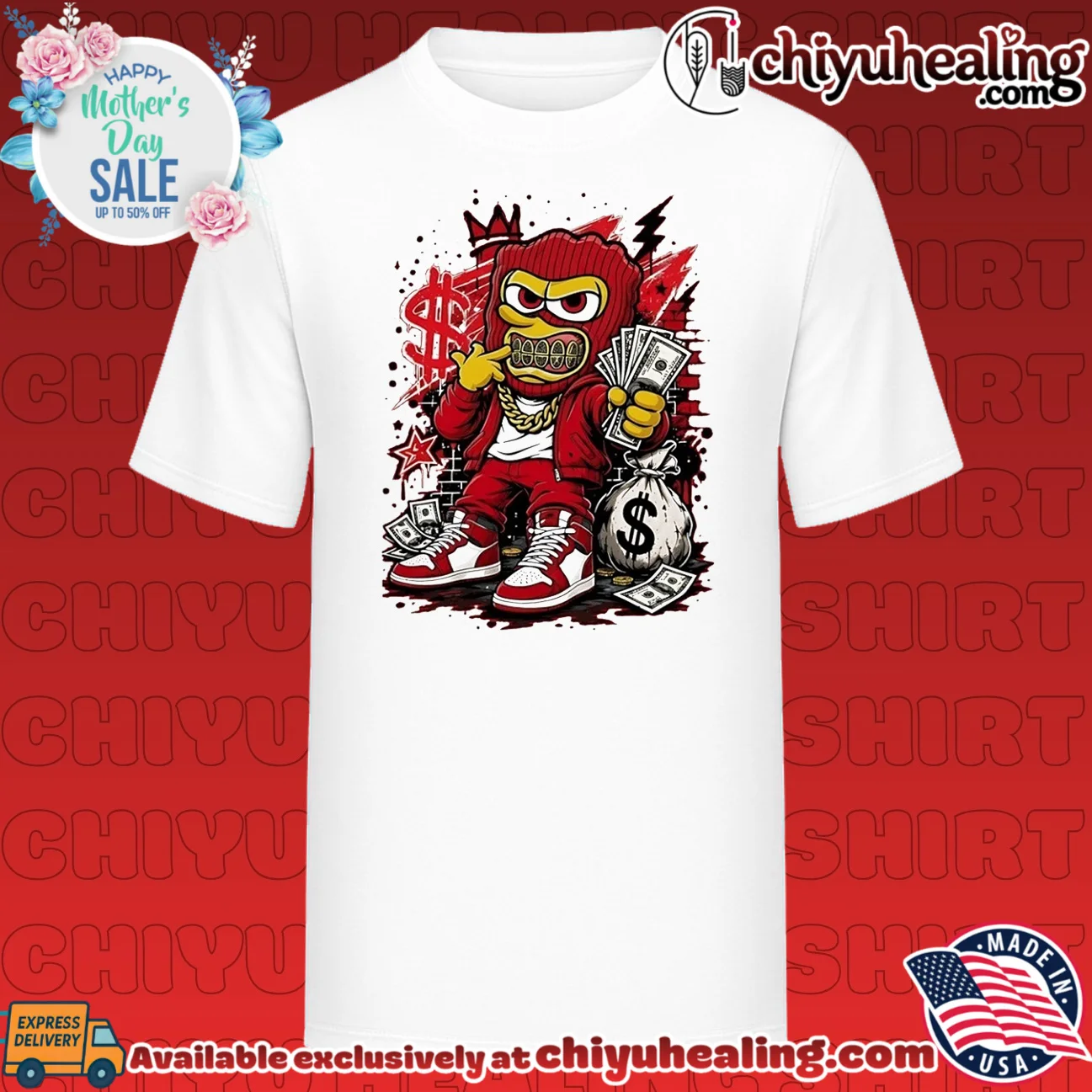 The Simpsons Bart Gangster Money Red Graphic