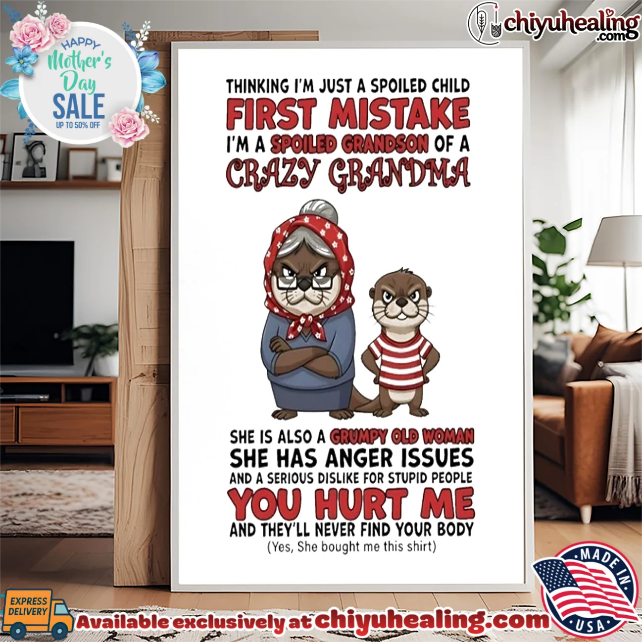 Thinking I'm just a spoiled child first mistake I'm a spoiled grandson cartoon otter retro shirt & hoodie | Aesthetic Apparel Thinking I'm just a spoiled child first mistake I'm a spoiled grandson cartoon otter