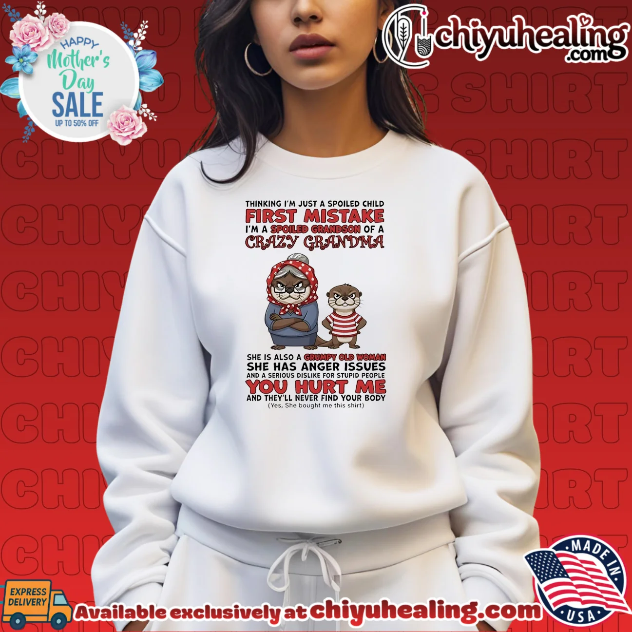 Thinking I'm just a spoiled child first mistake I'm a spoiled grandson cartoon otter retro shirt & hoodie | Aesthetic Apparel Thinking I'm just a spoiled child first mistake I'm a spoiled grandson cartoon otter