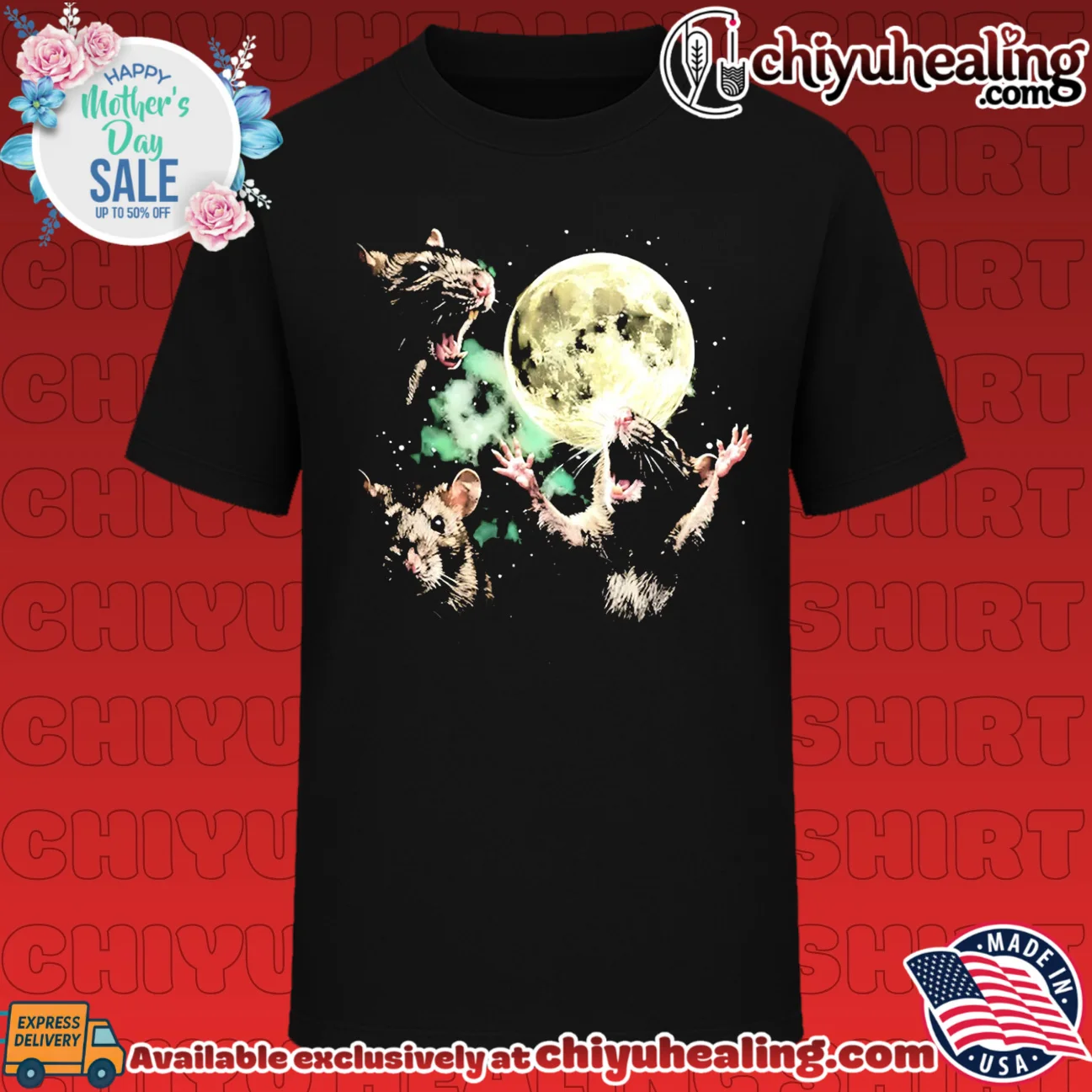 Three Rats Howling at the Moon rodent funny rat shirt & hoodie