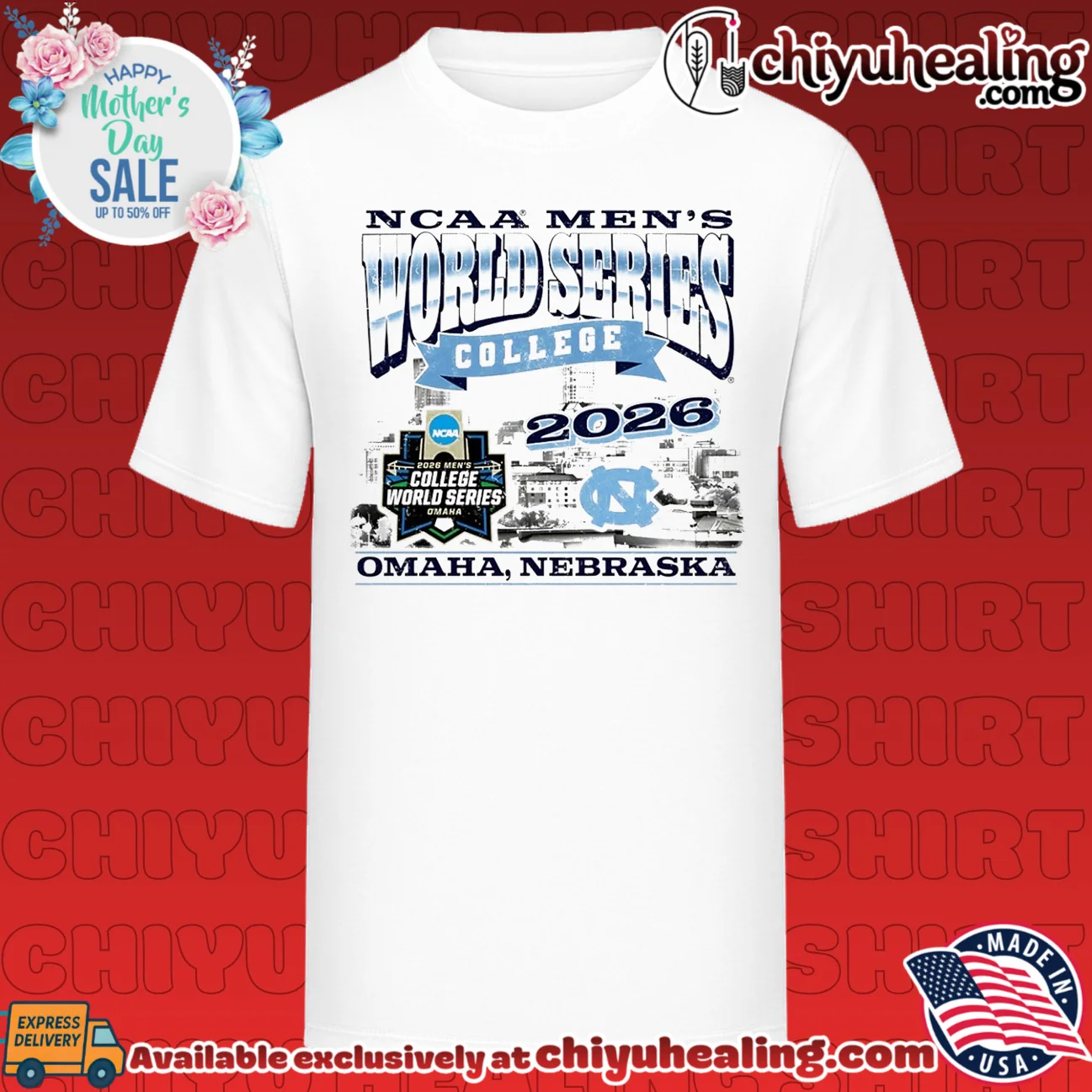 UNC Baseball 2026 College World Series Omaha skyline shirt