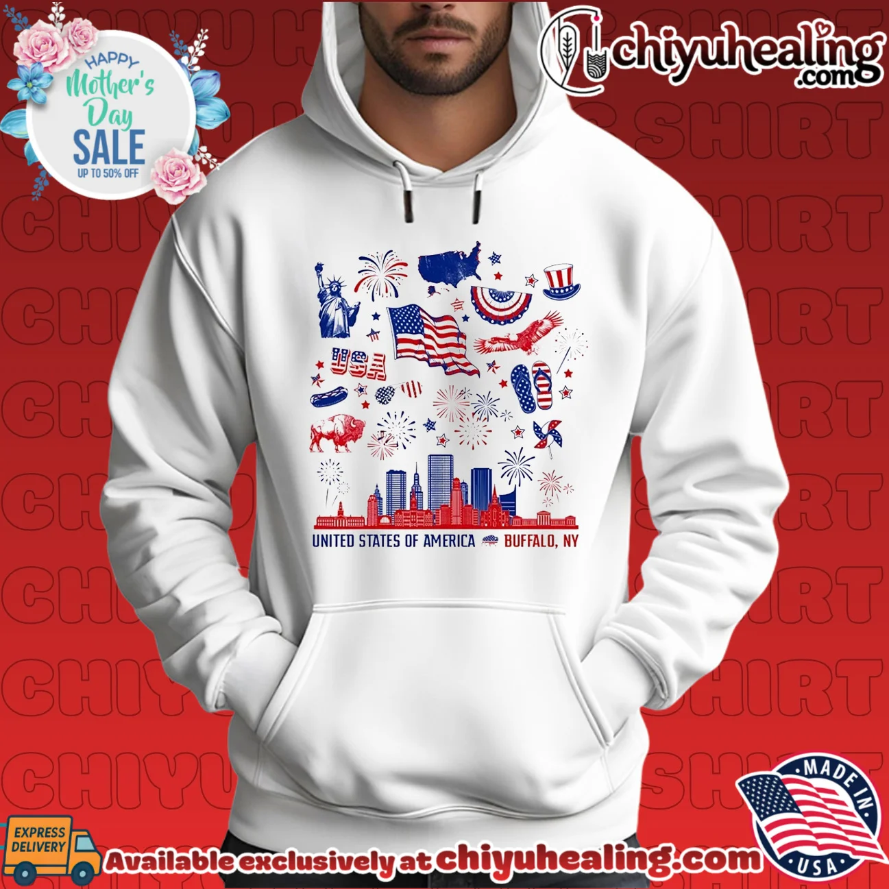 United State of America Red White and Buffalo skyline limited shirt & hoodie - Everyday Fit United State of America Red White and Buffalo skyline limited shirt & hoodie - Everyday Fit