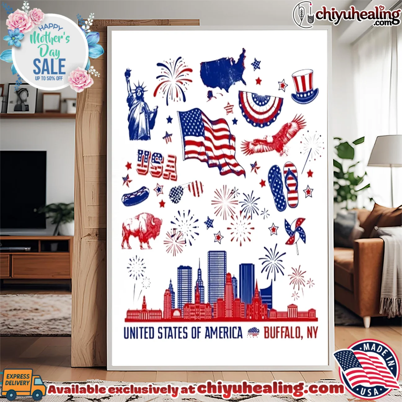 United State of America Red White and Buffalo skyline limited shirt & hoodie - Everyday Fit United State of America Red White and Buffalo skyline