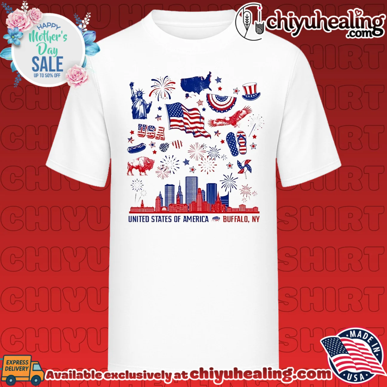 United State of America Red White and Buffalo skyline
