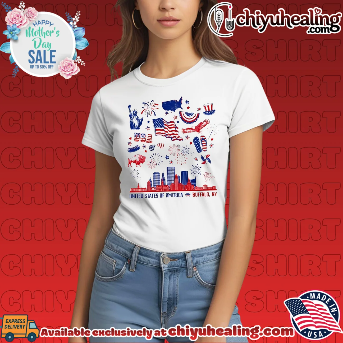 United State of America Red White and Buffalo skyline limited shirt & hoodie - Everyday Fit United State of America Red White and Buffalo skyline