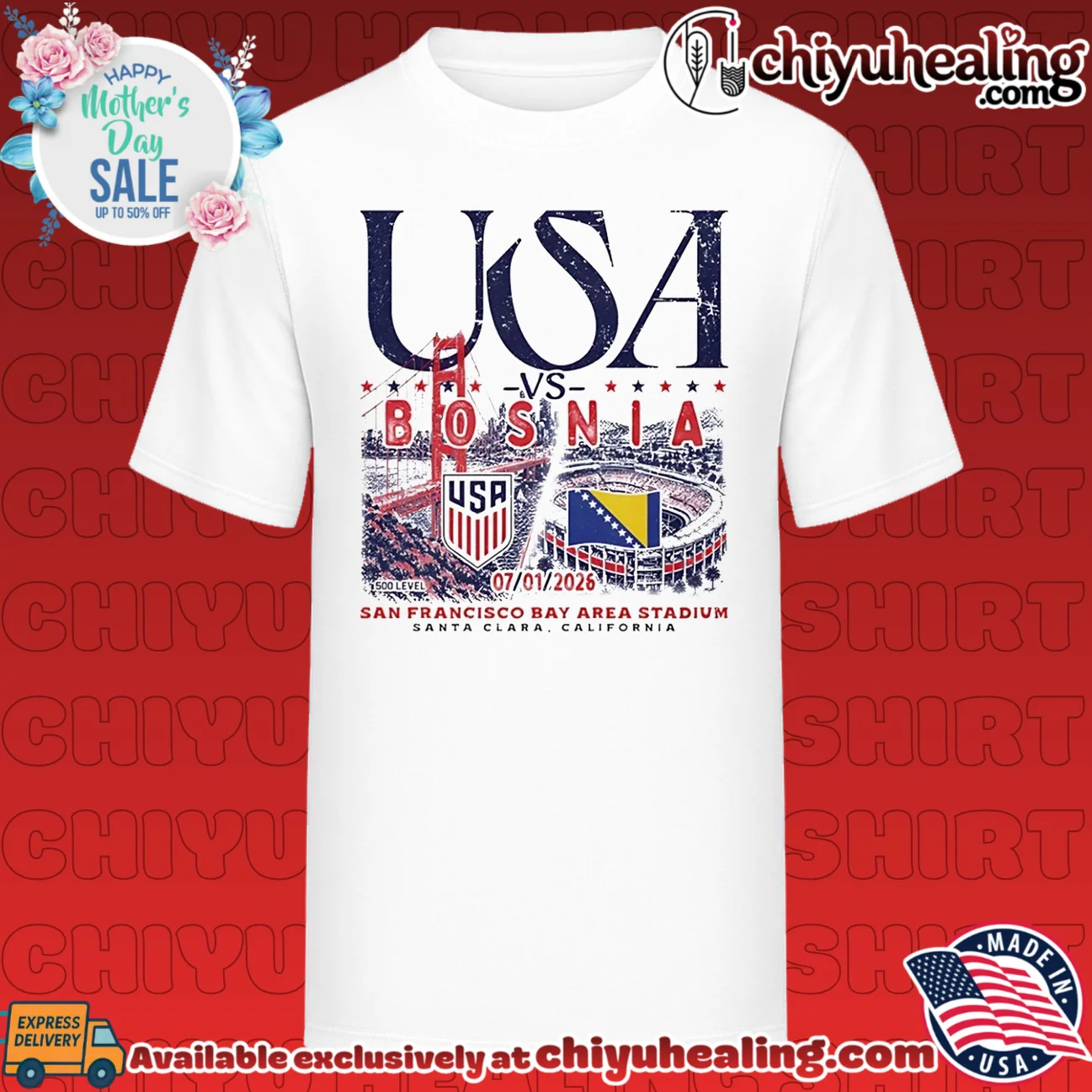 USA vs Bosnia 2026 Match Up San Francisco Bay Area Stadium shirt & hoodie USA vs Bosnia 2026 Match Up San Francisco Bay Area Stadium shirt & hoodie