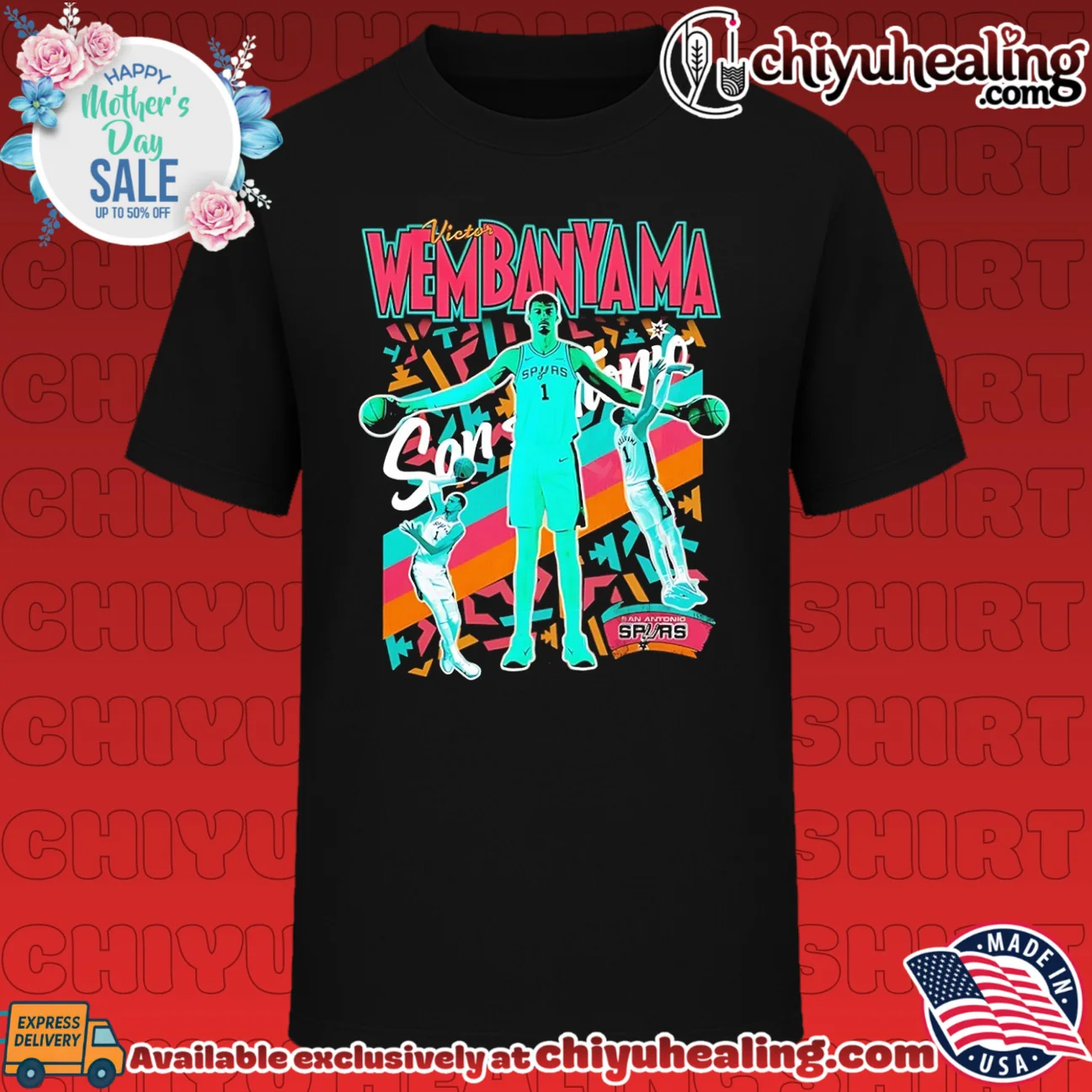 Victor Wembanyama San Antonio Spurs coloful retro style