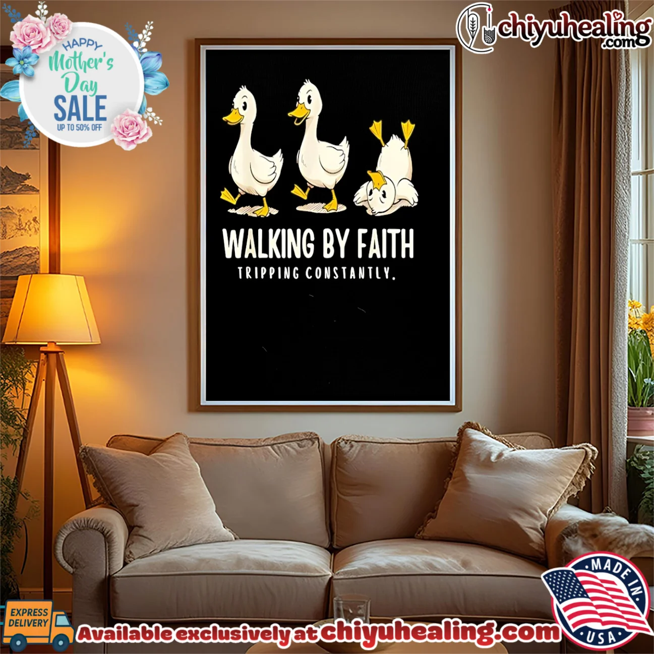 Walking by faith tripping constantly cartoon duck bespoke shirt & hoodie | 2026 Edition Drop Walking by faith tripping constantly cartoon duck