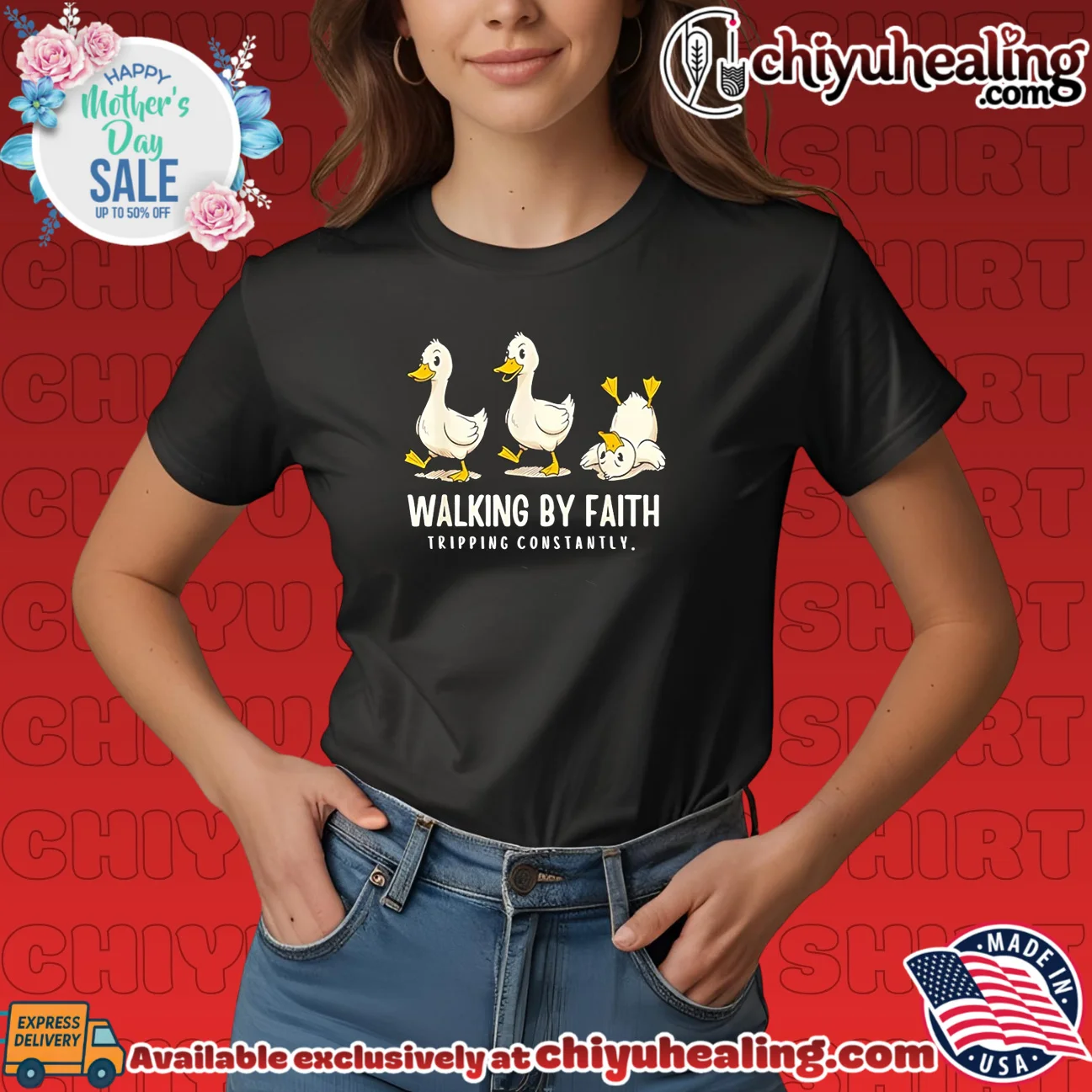 Walking by faith tripping constantly cartoon duck bespoke shirt & hoodie | 2026 Edition Drop Walking by faith tripping constantly cartoon duck