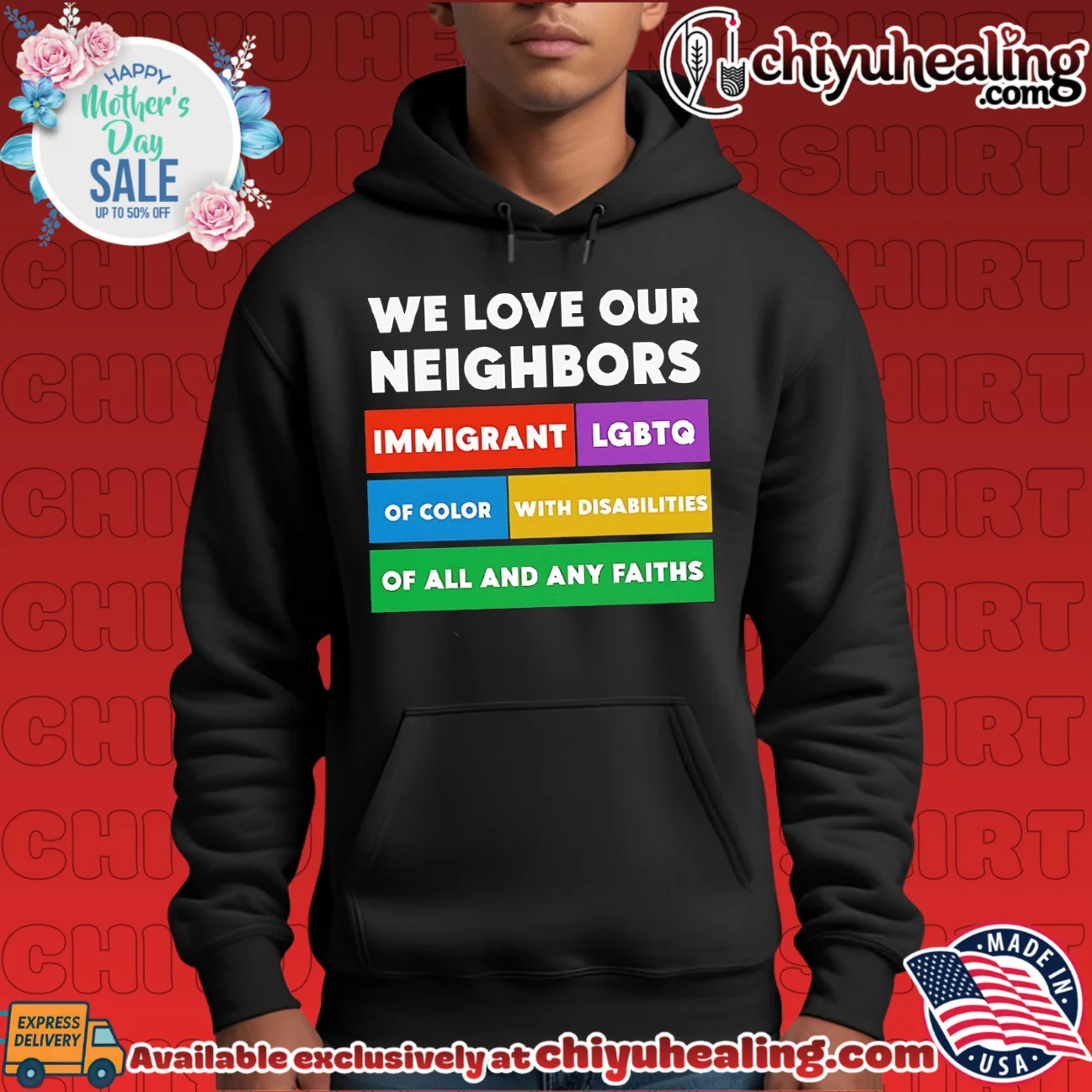 We love our neighbors immigrant LGBTO of color with disabilities of all and any faiths hype shirt & hoodie | 2026 Edition Drop We love our neighbors immigrant LGBTO of color with disabilities of all and any faiths hype shirt & hoodie | 2026 Edition Drop