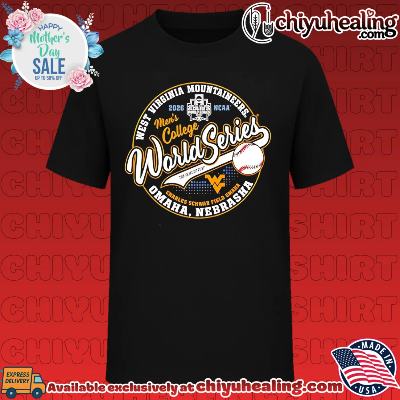 West Virginia Mountaineers 2026 College World Series Omaha Nebraska Logo