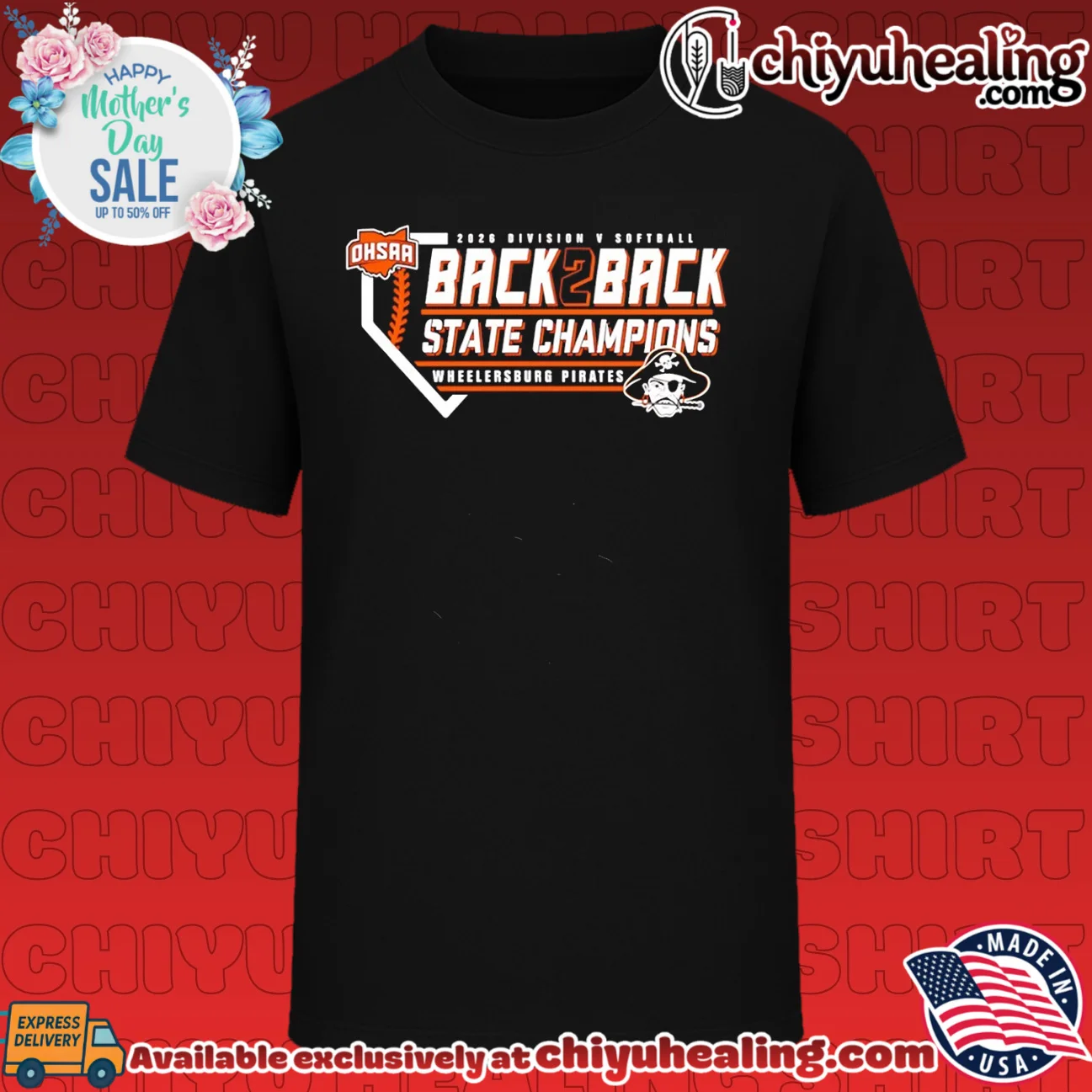Wheelersburg Pirates 2026 OHSAA Softball D5 Back2Back State Champions shirt