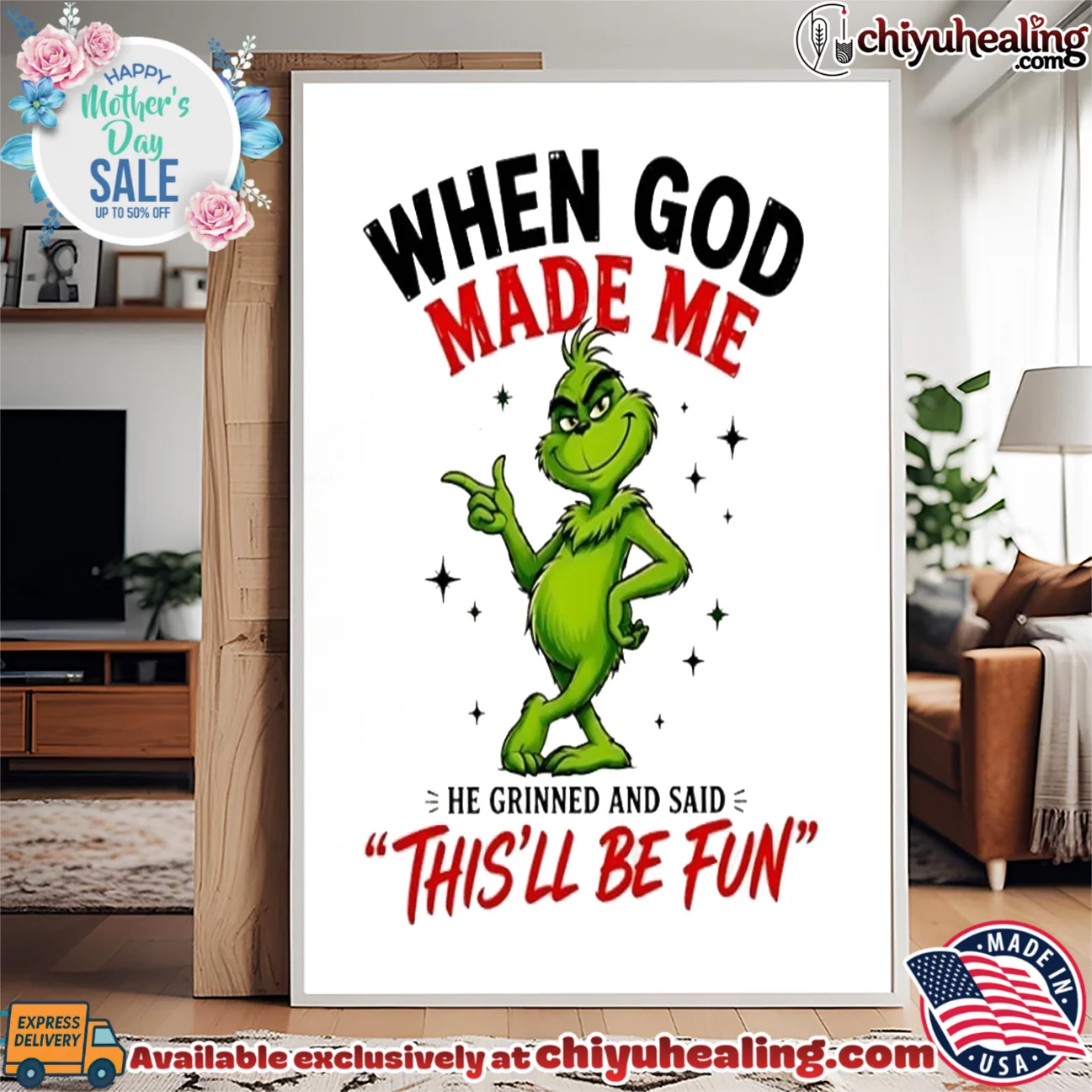 When God made me he grinned and said this'll be fun Grinch statement shirt & hoodie | Exclusive Fan Gear When God made me he grinned and said this'll be fun Grinch