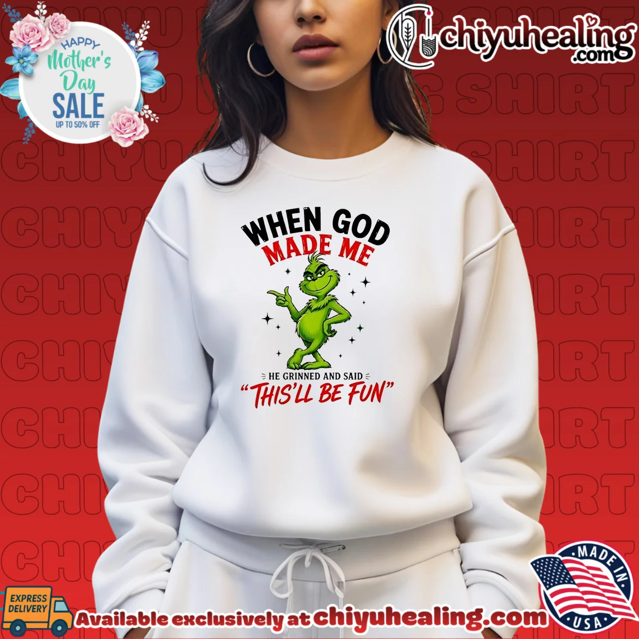 When God made me he grinned and said this'll be fun Grinch statement shirt & hoodie | Exclusive Fan Gear When God made me he grinned and said this'll be fun Grinch