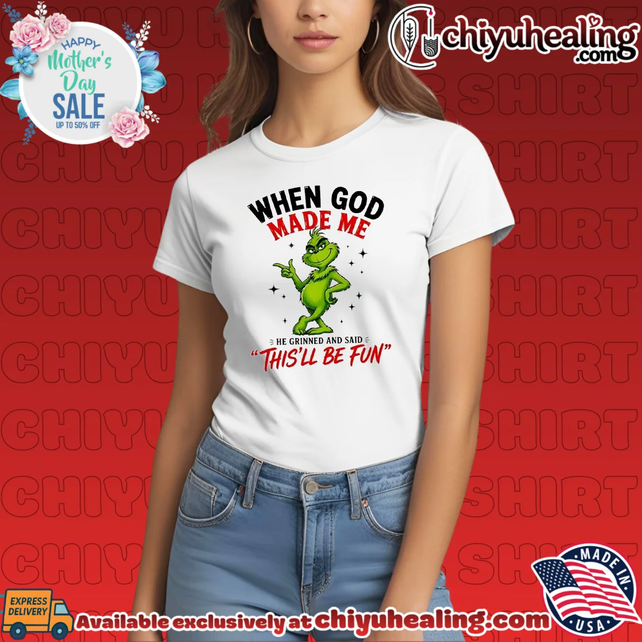 When God made me he grinned and said this'll be fun Grinch statement shirt & hoodie | Exclusive Fan Gear When God made me he grinned and said this'll be fun Grinch