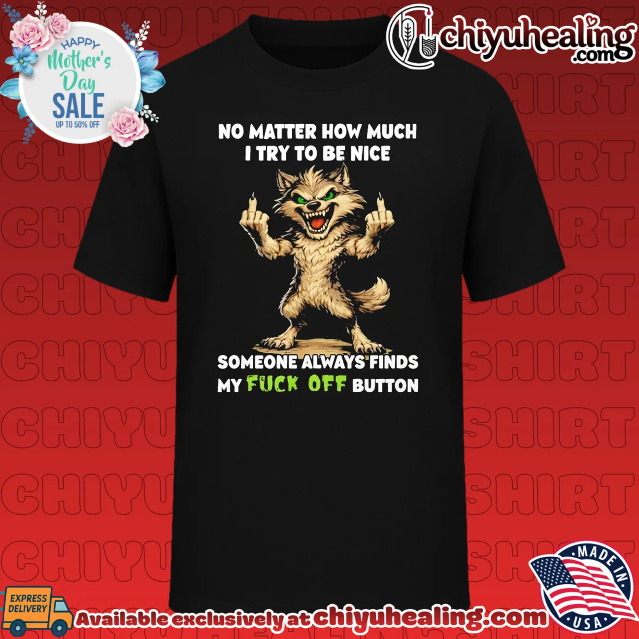 Wolf Nice Fuck Off Button Aggressive Sarcastic Attitude Casual