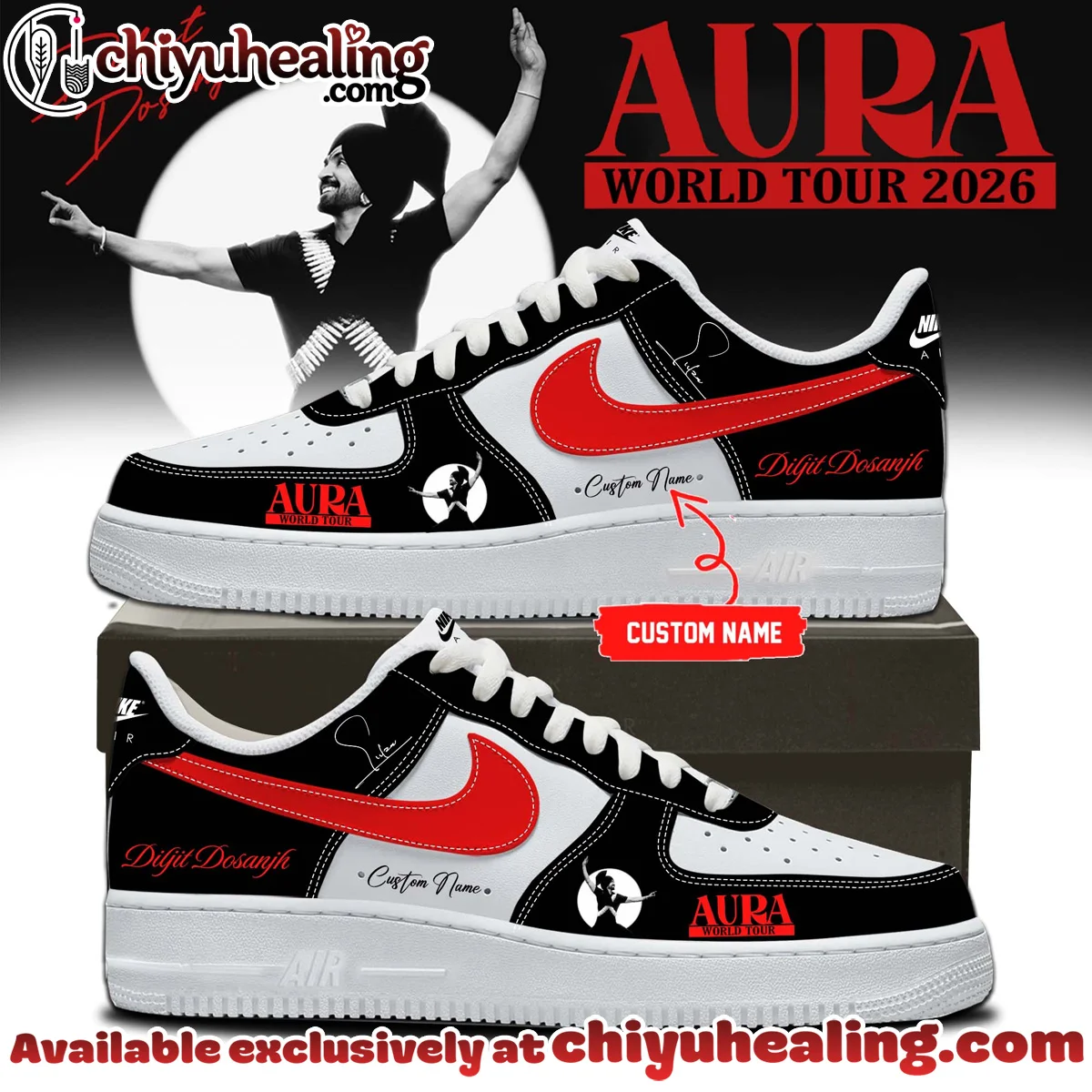 Diljit Dosanjh AURA World Tour Custom Air Force 1 & Jordan 1 Shoes (Design 11)