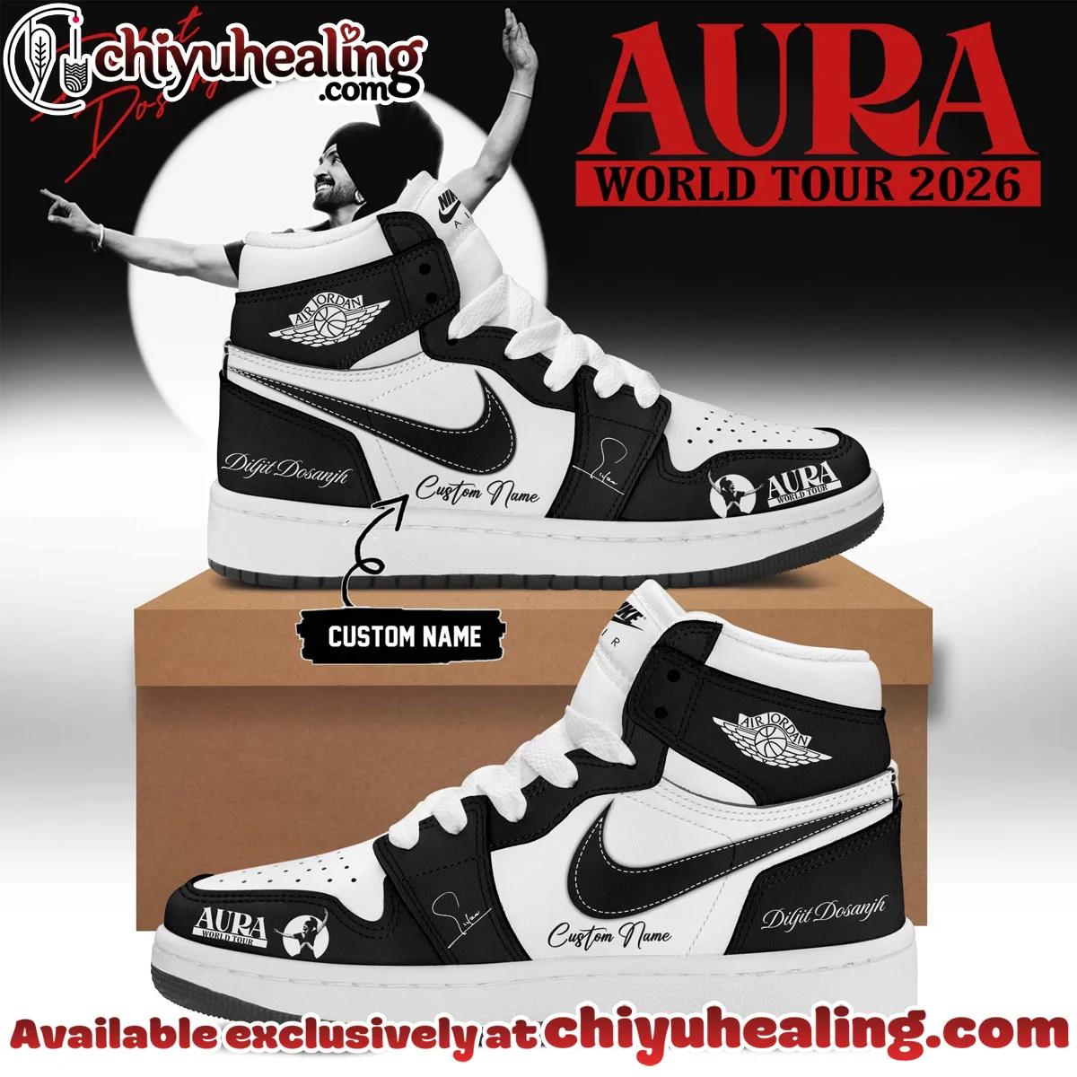 Diljit Dosanjh AURA World Tour Custom Air Force 1 & Jordan 1 Shoes (Design 6)