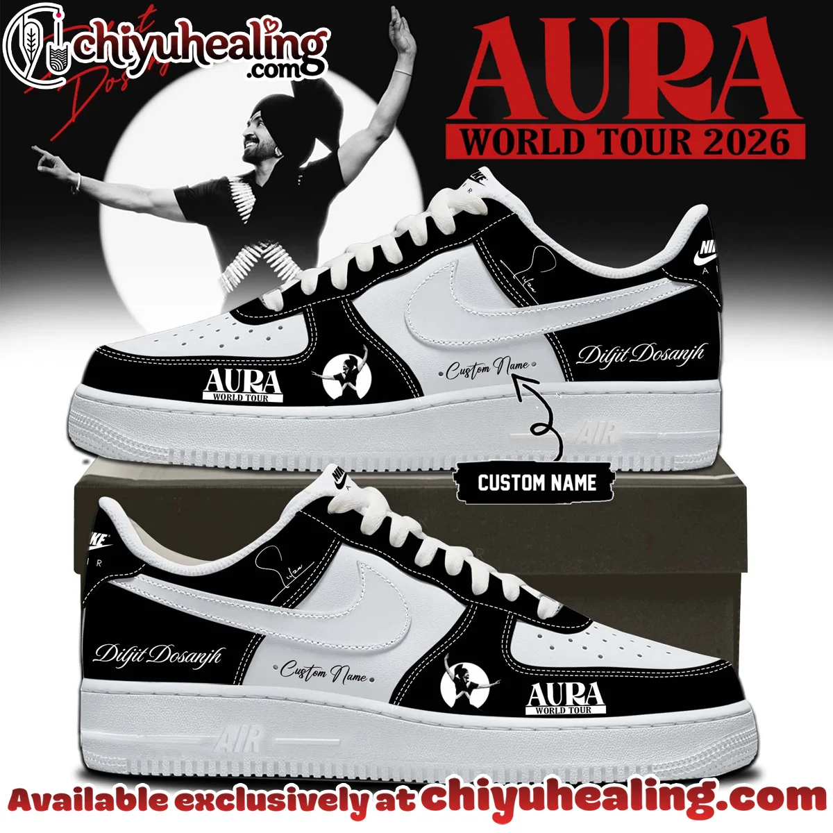 Diljit Dosanjh AURA World Tour Custom Air Force 1 & Jordan 1 Shoes (Style 7)