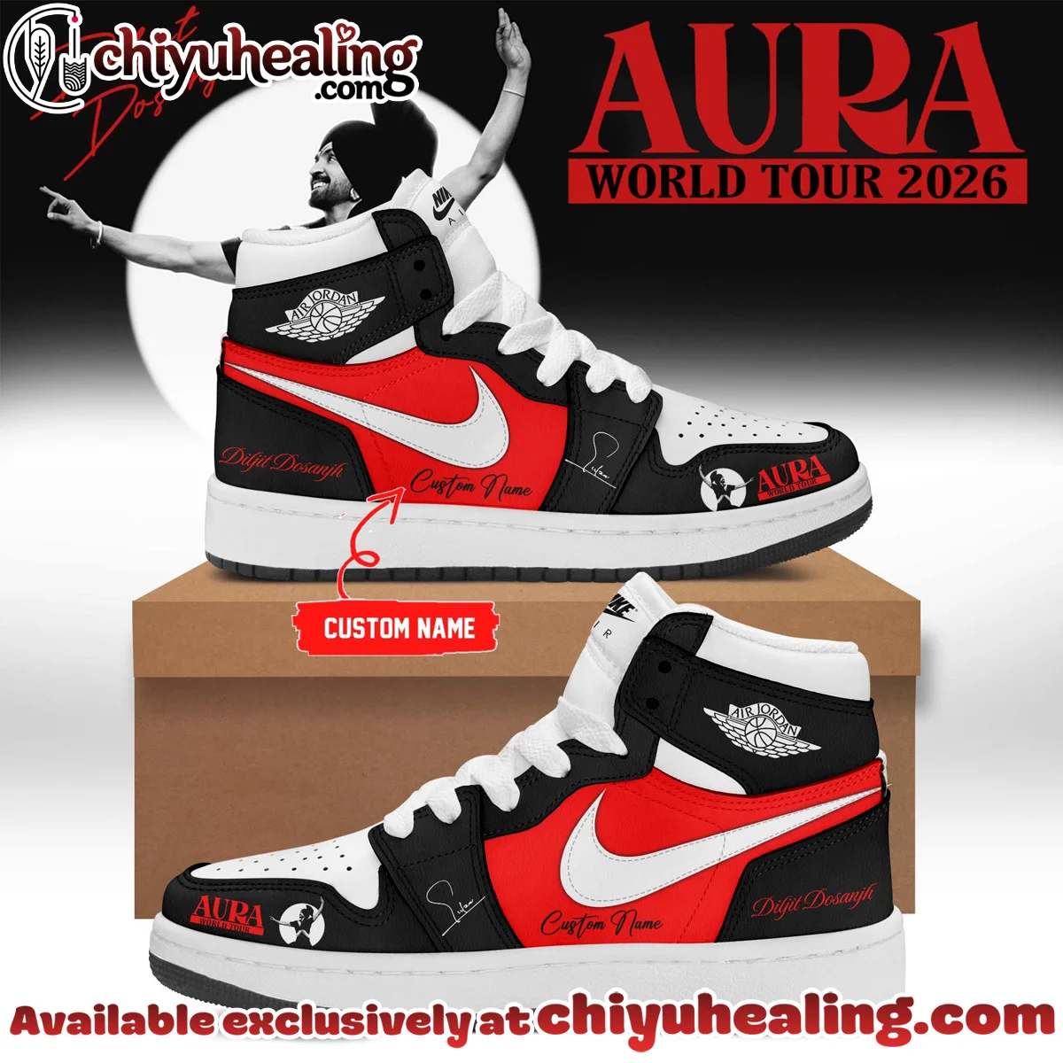 Diljit Dosanjh AURA World Tour Custom Air Force 1 & Jordan 1 Shoes (Style 9)